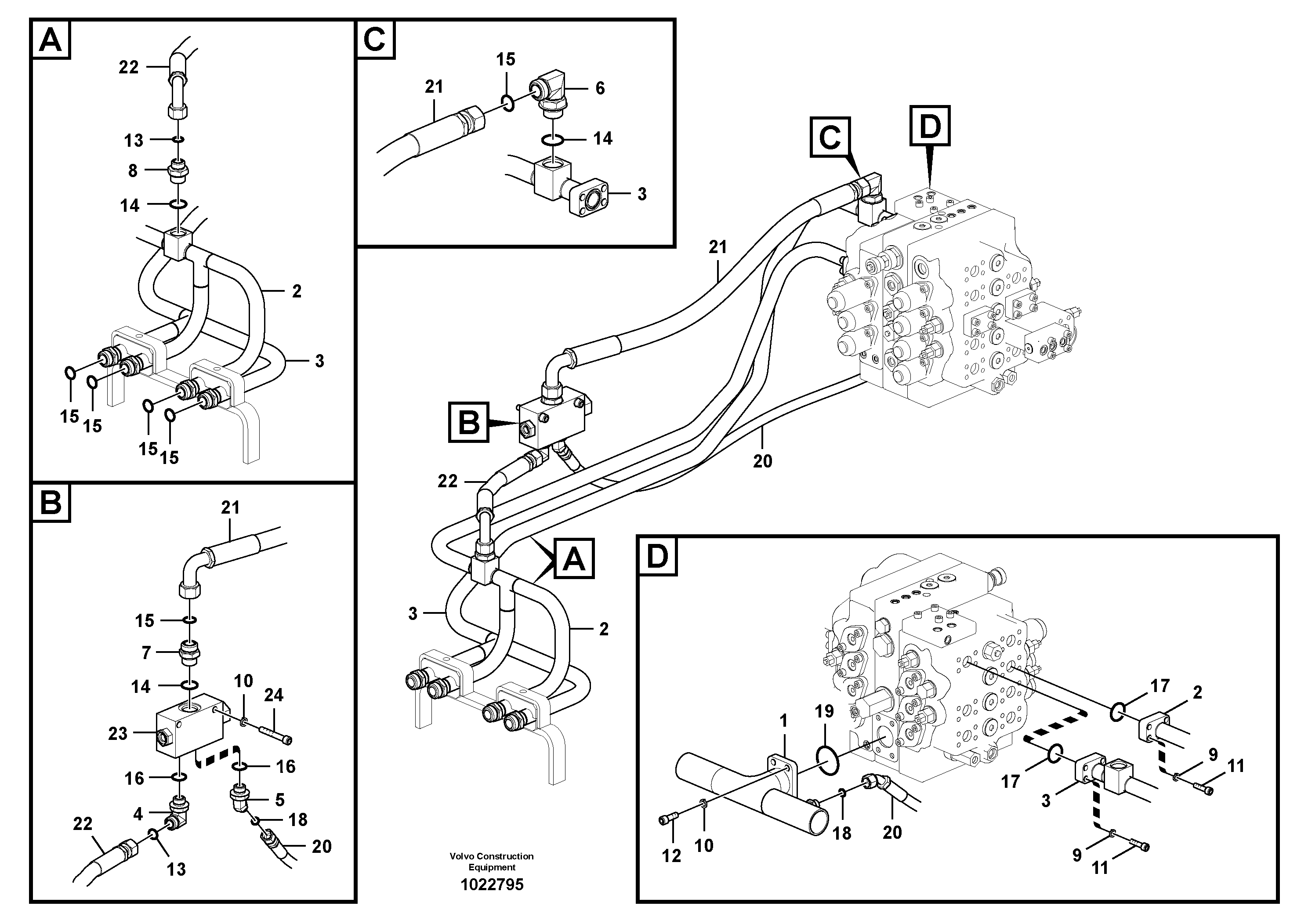 Схема запчастей Volvo EC290C - 29448 Hydraulic system, control valve to boom and swing EC290C