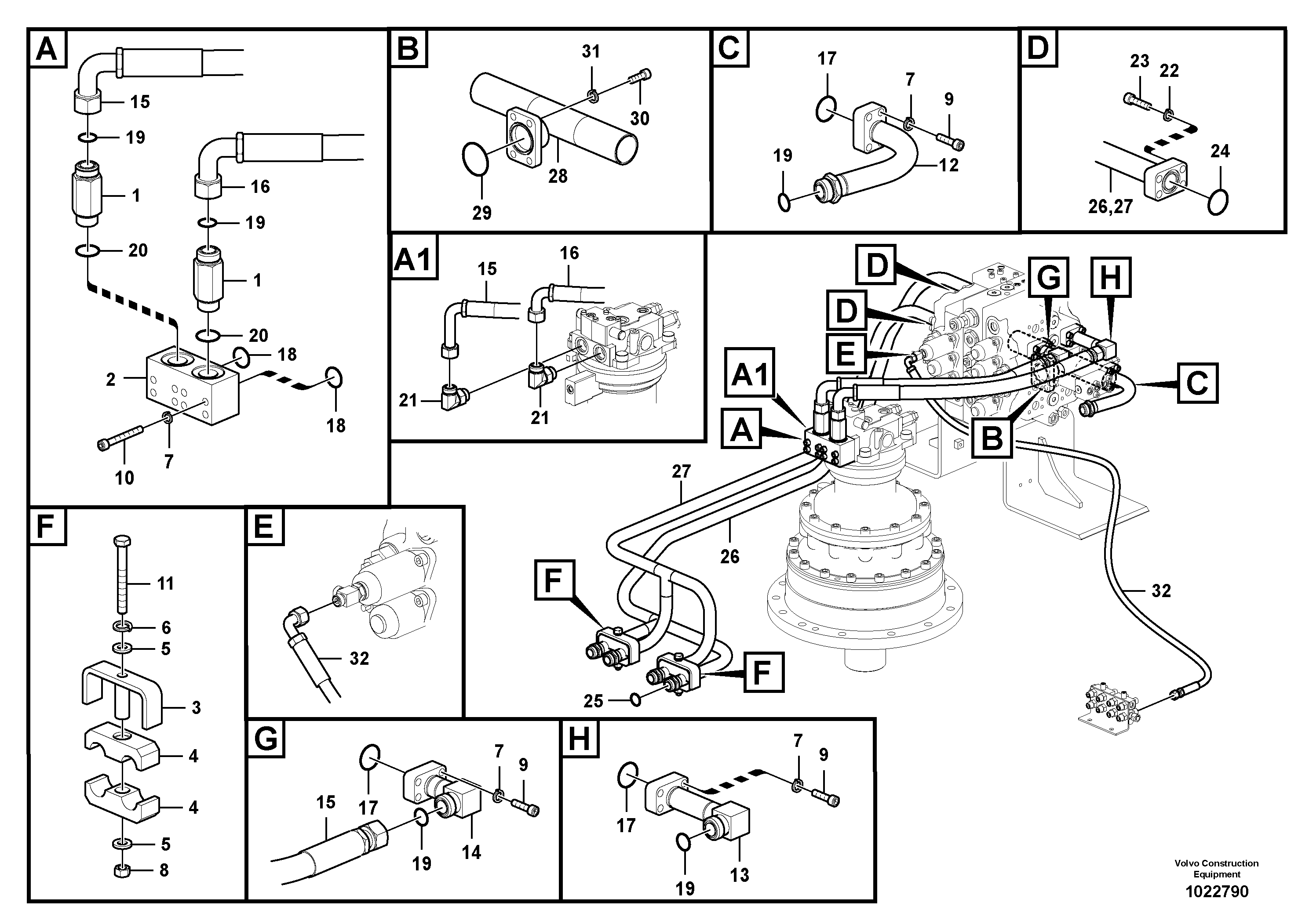 Схема запчастей Volvo EC290C - 93674 Hydraulic system, control valve to boom and swing EC290C