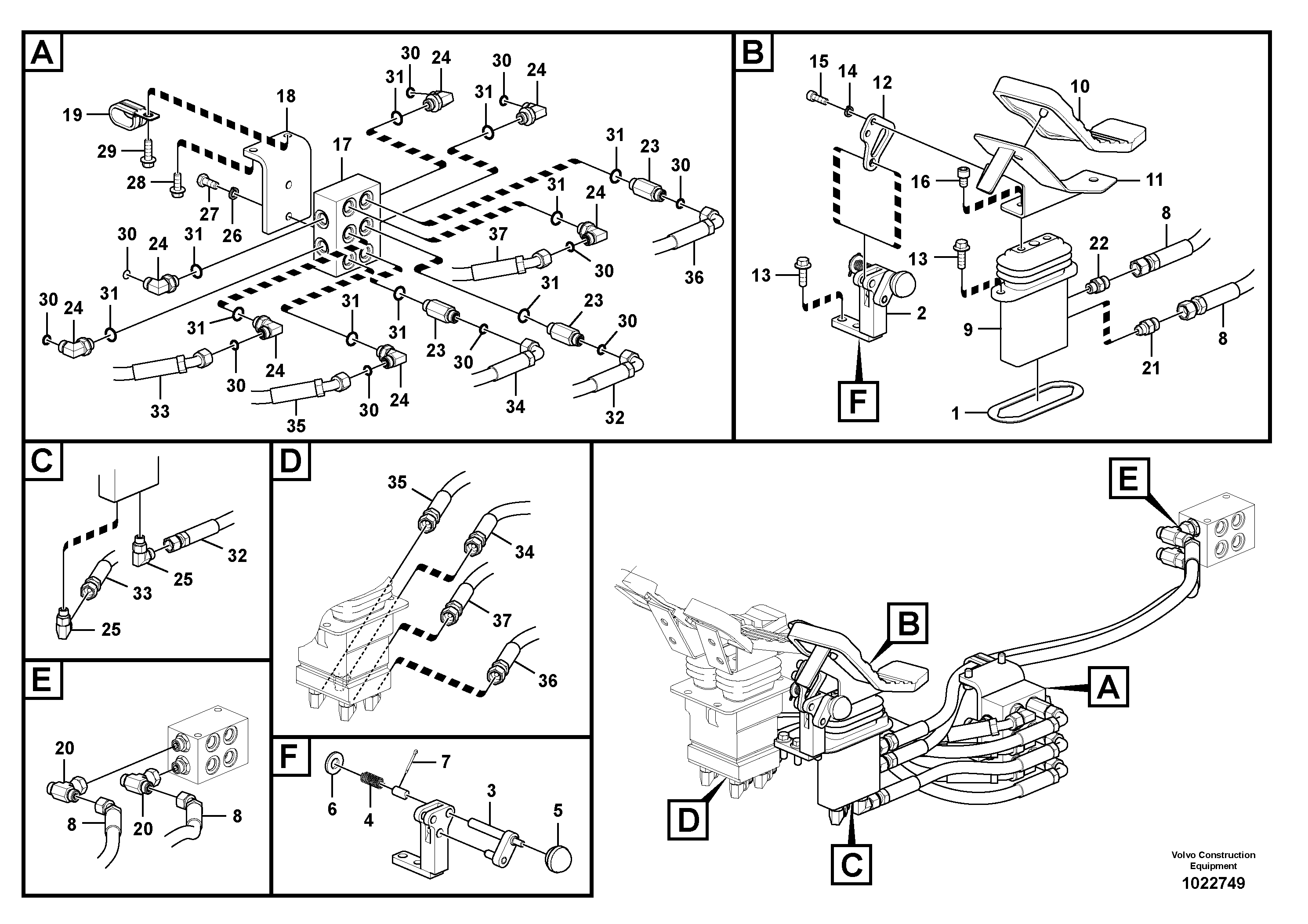 Схема запчастей Volvo EC290C - 106809 Servo system, control valve to remote control valve pedal EC290C