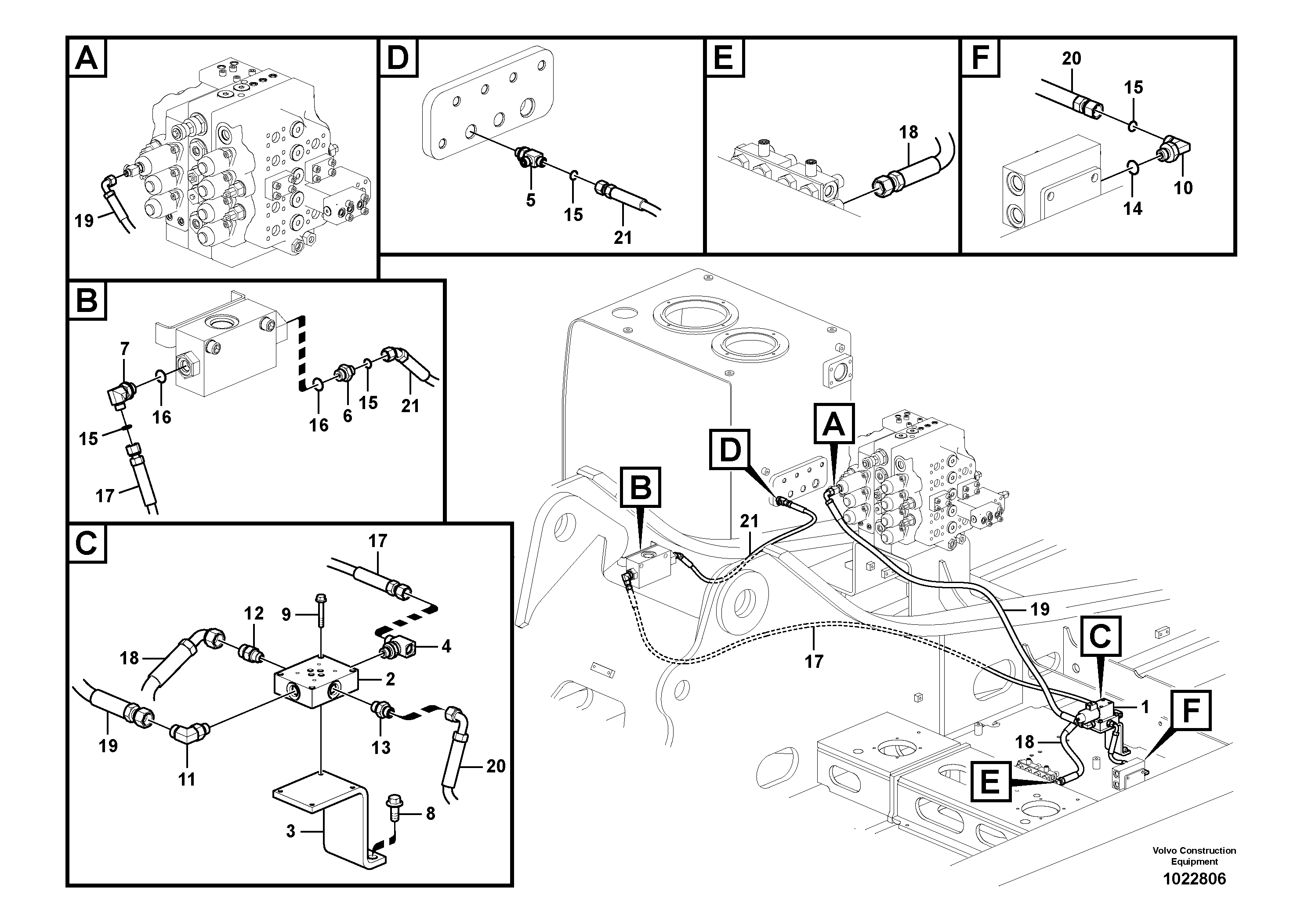 Схема запчастей Volvo EC290C - 44190 Servo system, control valve to solenoid valve EC290C
