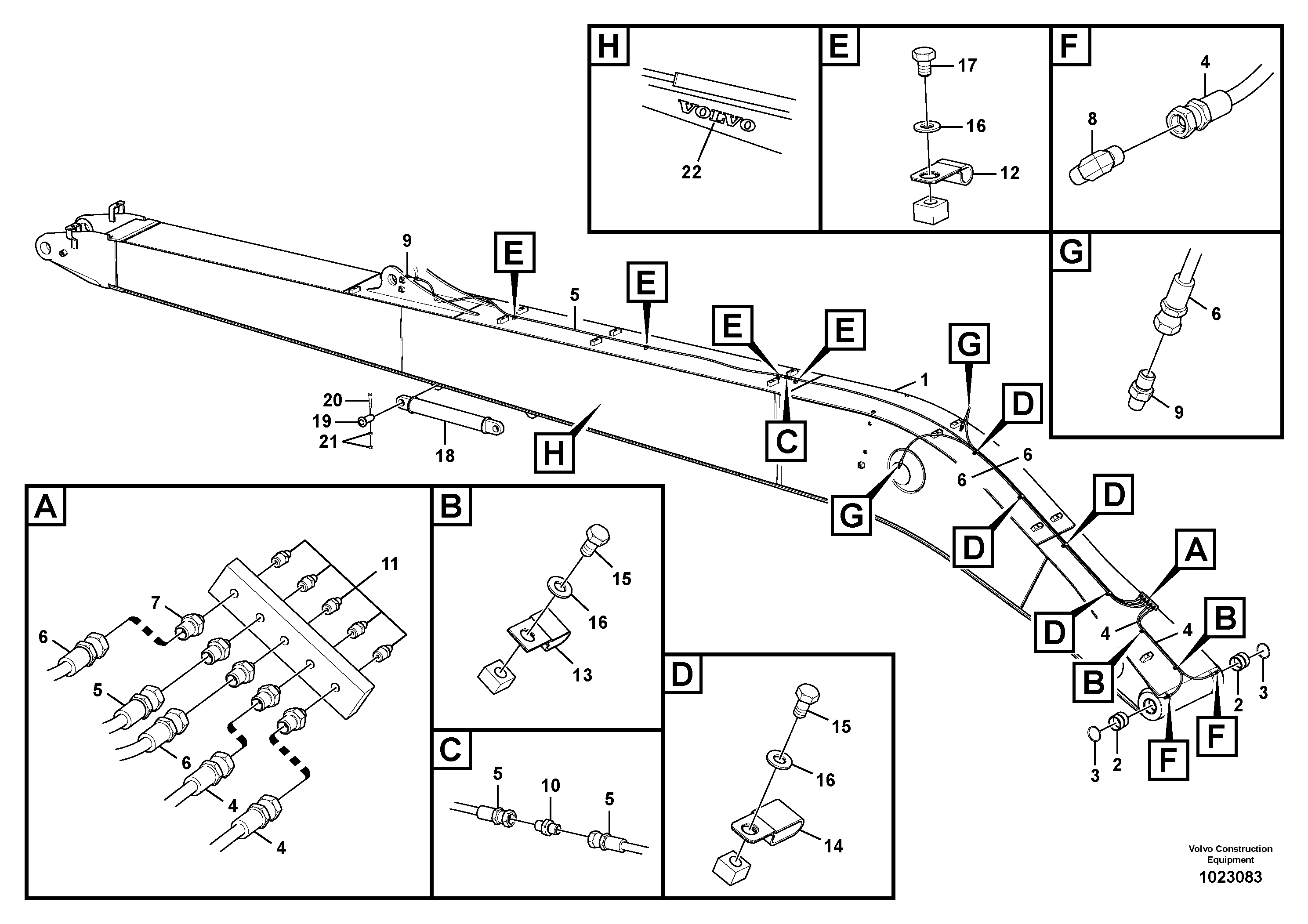 Схема запчастей Volvo EC290C - 95379 Boom and grease piping, long reach EC290C