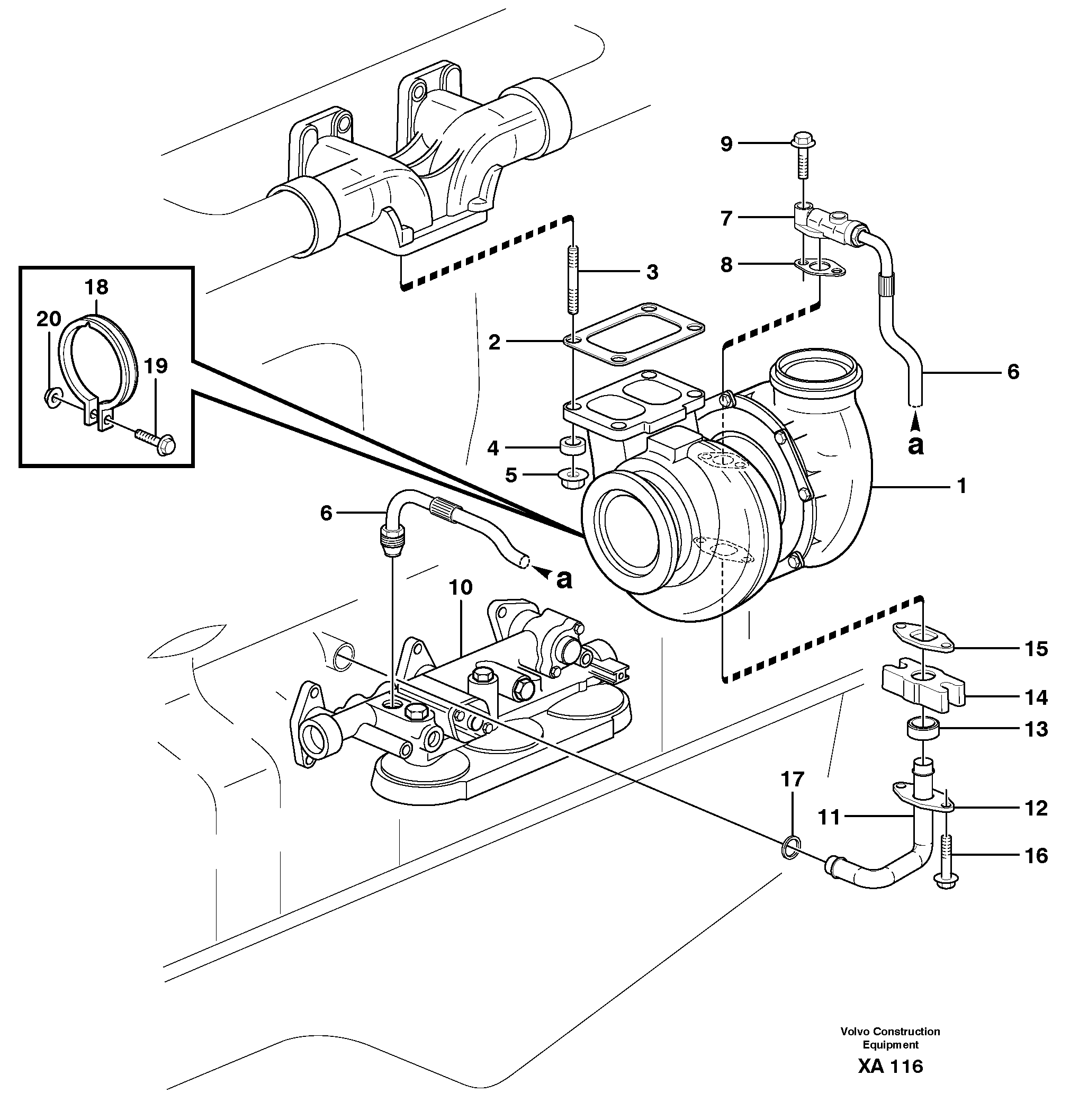 Схема запчастей Volvo EC330C - 18497 Турбокомпрессор (турбина) с установочными деталями EC330C