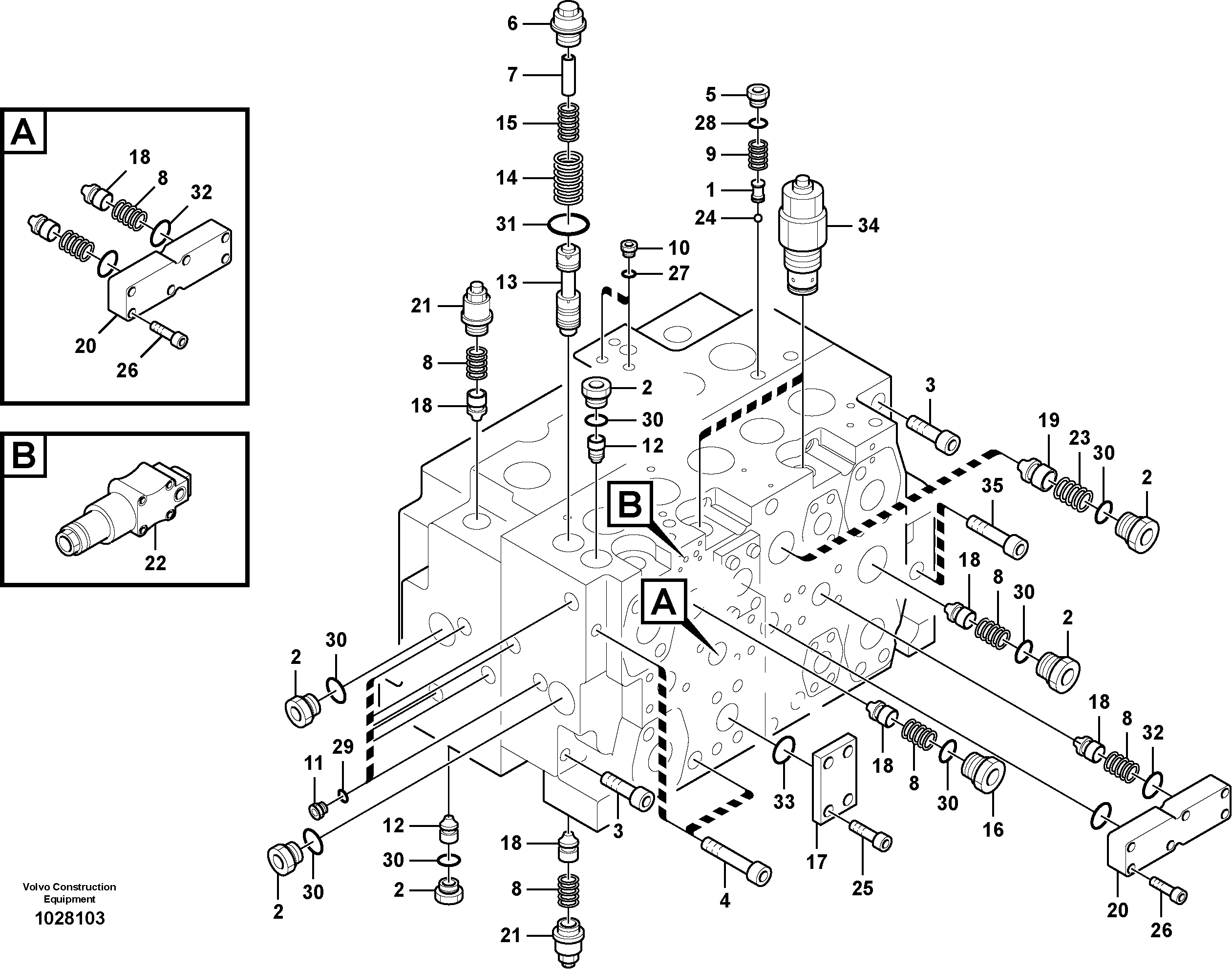 Схема запчастей Volvo EC330C - 18766 Main control valve, relief valve and dipper arm holding EC330C