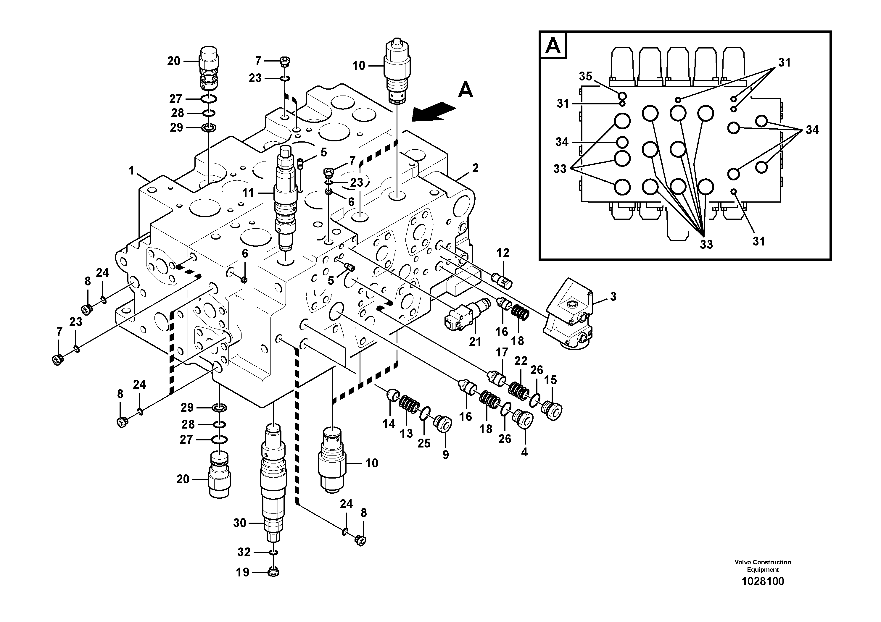 Схема запчастей Volvo EC330C - 42662 Main control valve, relife valve and boom holding EC330C