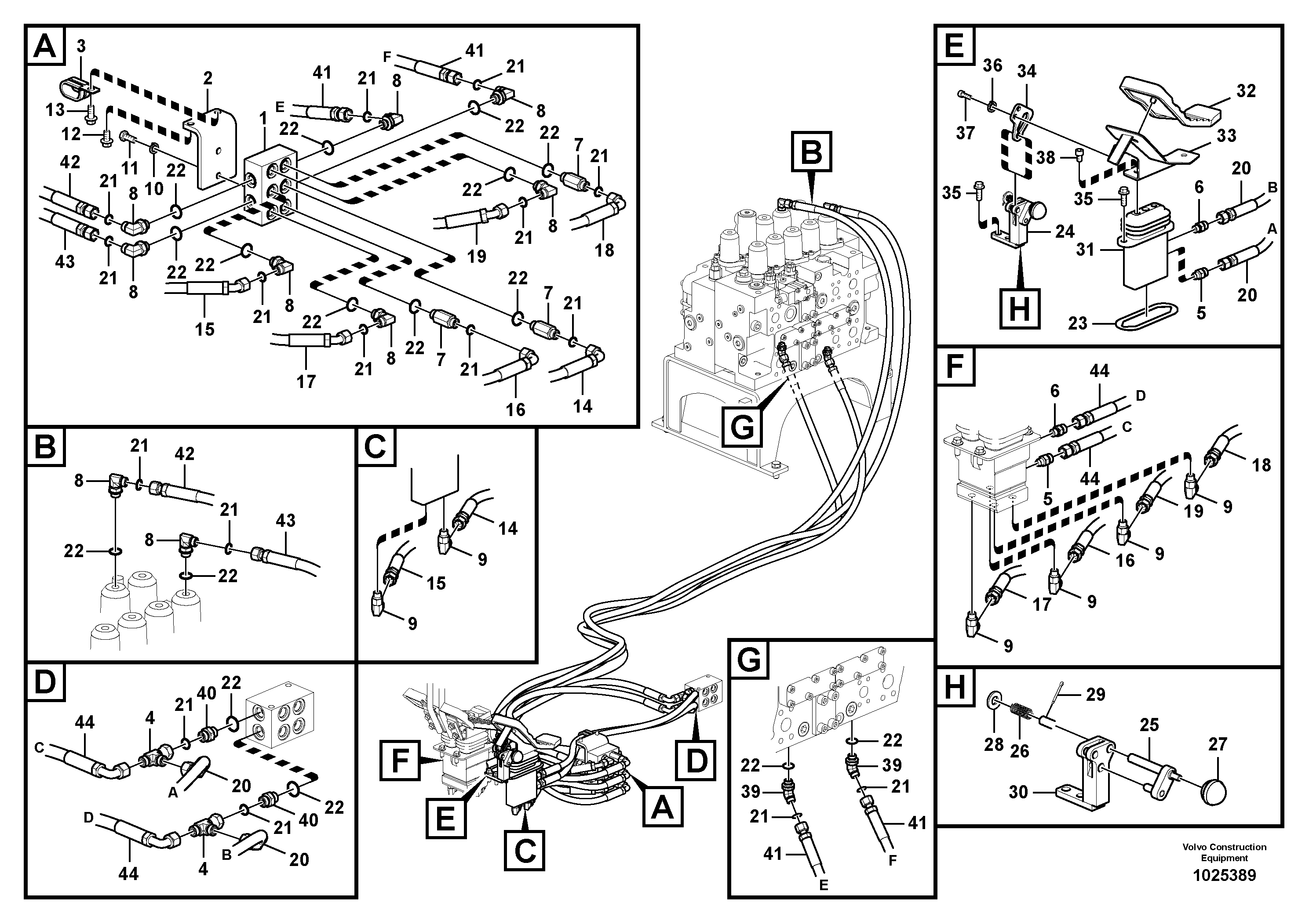 Схема запчастей Volvo EC330C - 105002 Servo system, control valve to remote control valve pedal EC330C