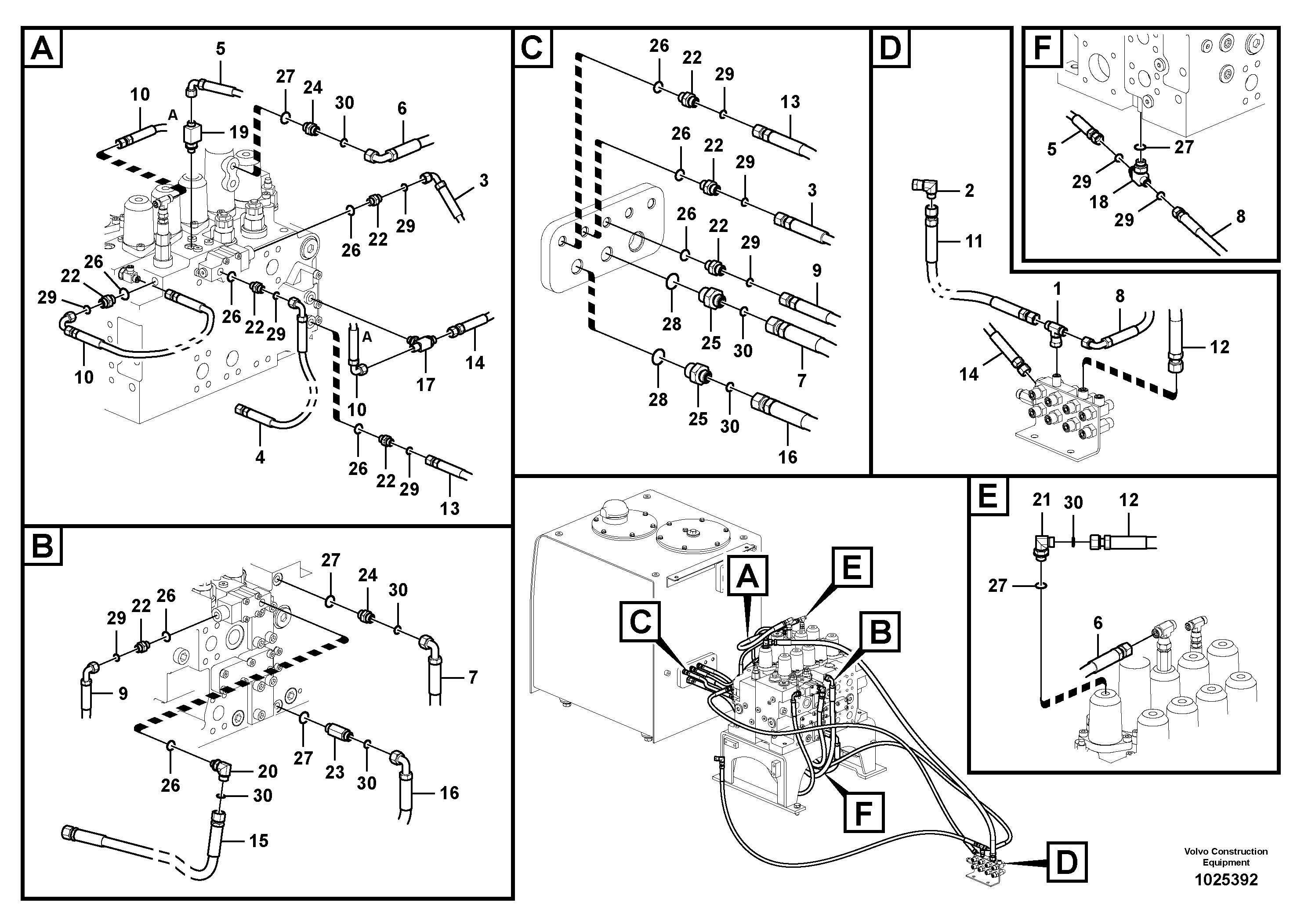 Схема запчастей Volvo EC330C - 37313 Servo system, control valve piping EC330C