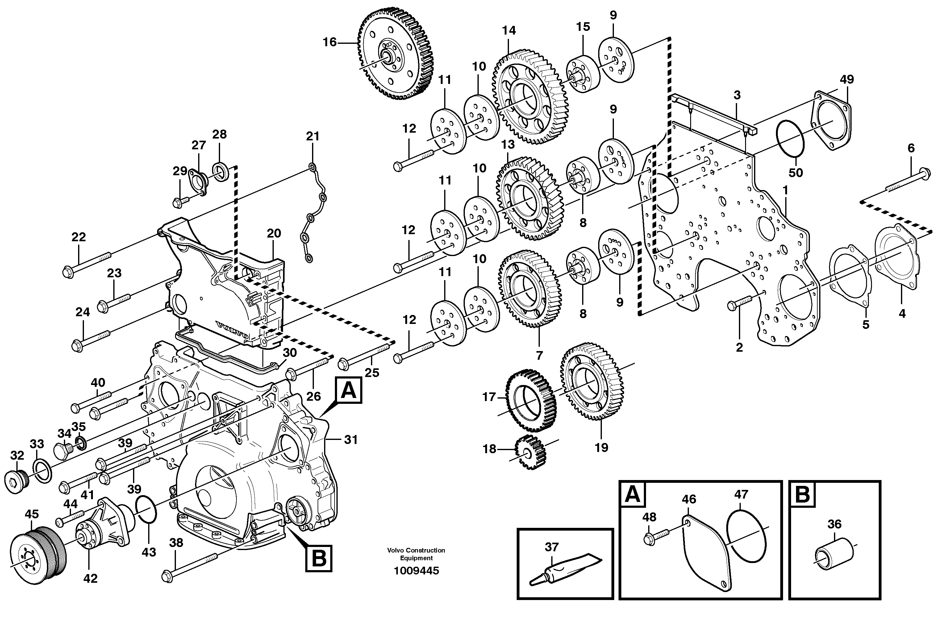 Схема запчастей Volvo EC330C - 18233 Timing gear casing and gears EC330C