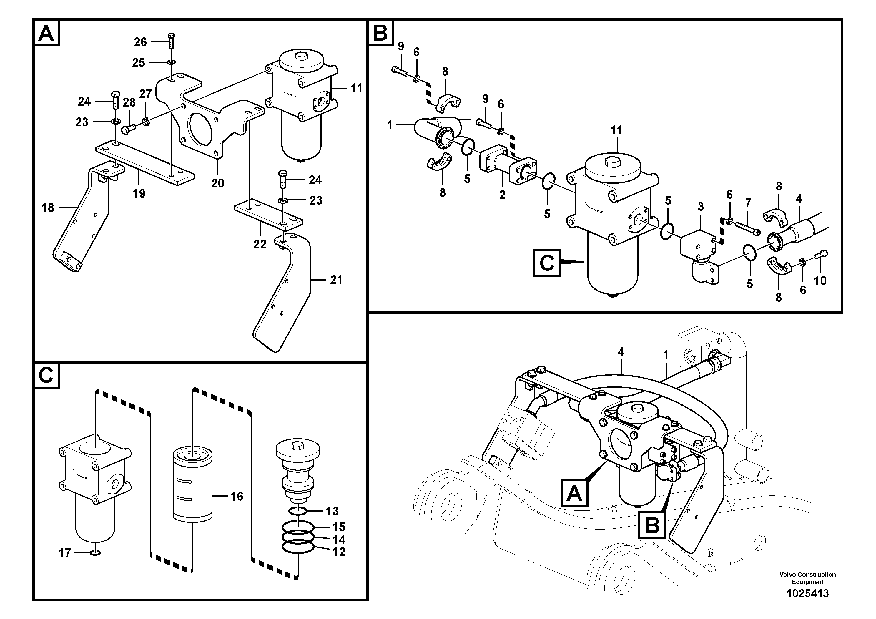 Схема запчастей Volvo EC330C - 51013 Working hydraulic, hammer and shear for return filter EC330C