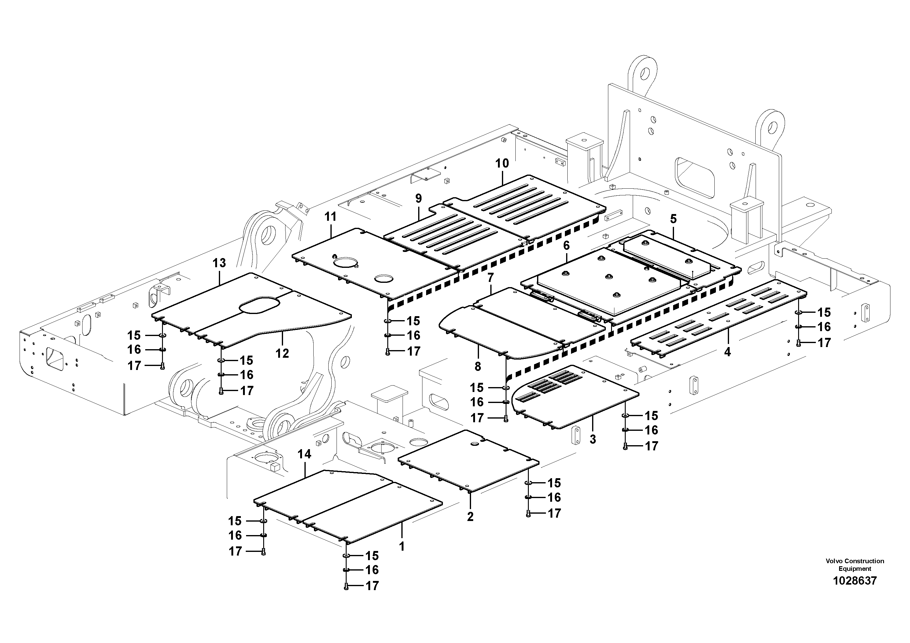 Схема запчастей Volvo EC360C - 76248 Hatches under engine, hydr.pumps, cooler, m.valve and fuel tank EC360C