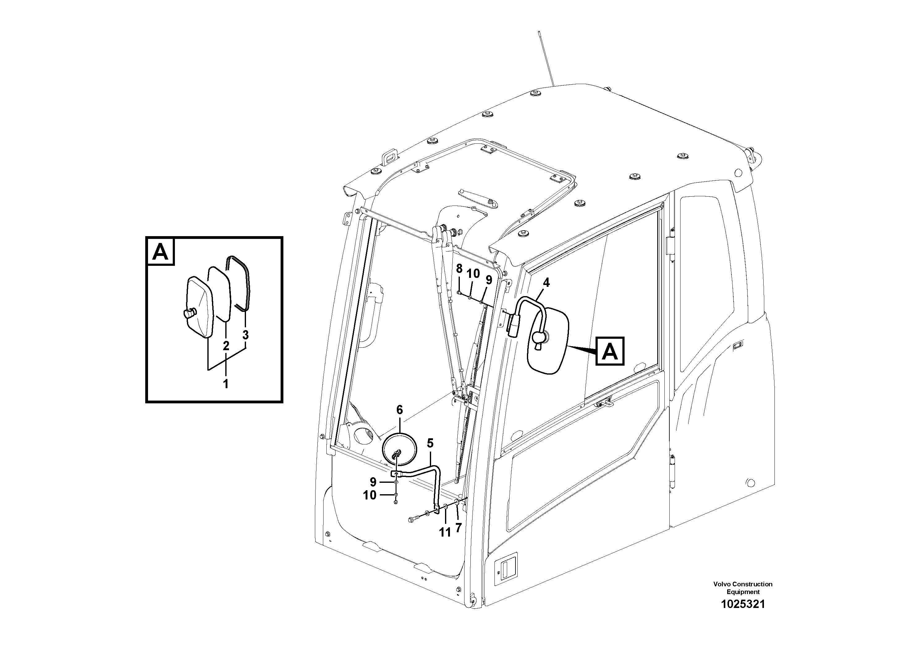 Схема запчастей Volvo EC360C - 74342 Rear view mirror EC360C