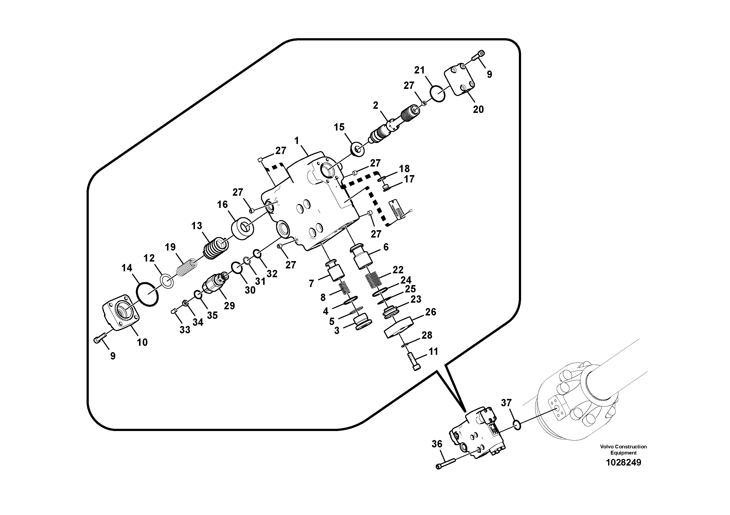Схема запчастей Volvo EC360C - 10722 Working hydraulic, dipper arm rupture valve mount EC360C