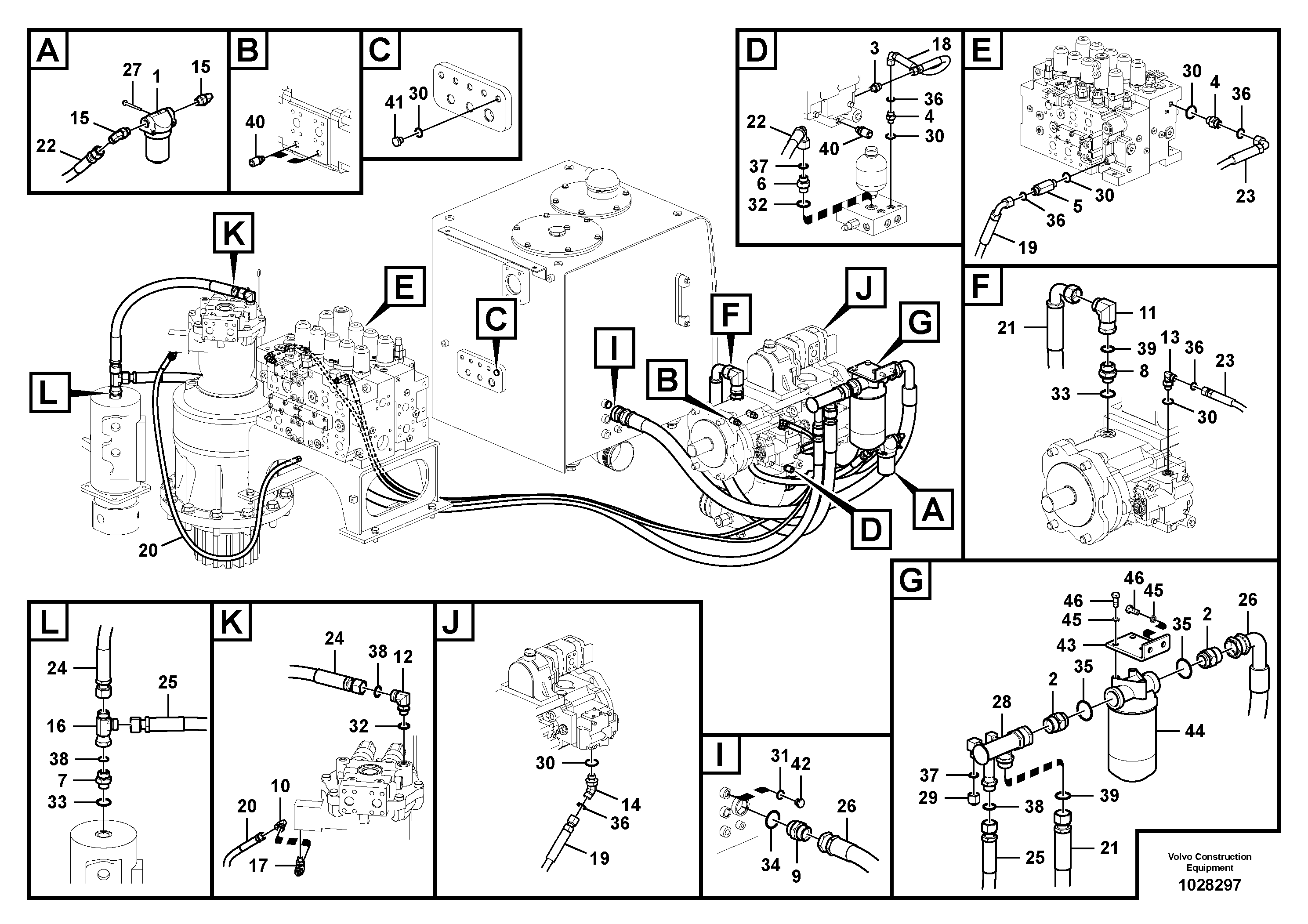 Схема запчастей Volvo EC360C - 106743 Servo system, pump piping and filter mount EC360C