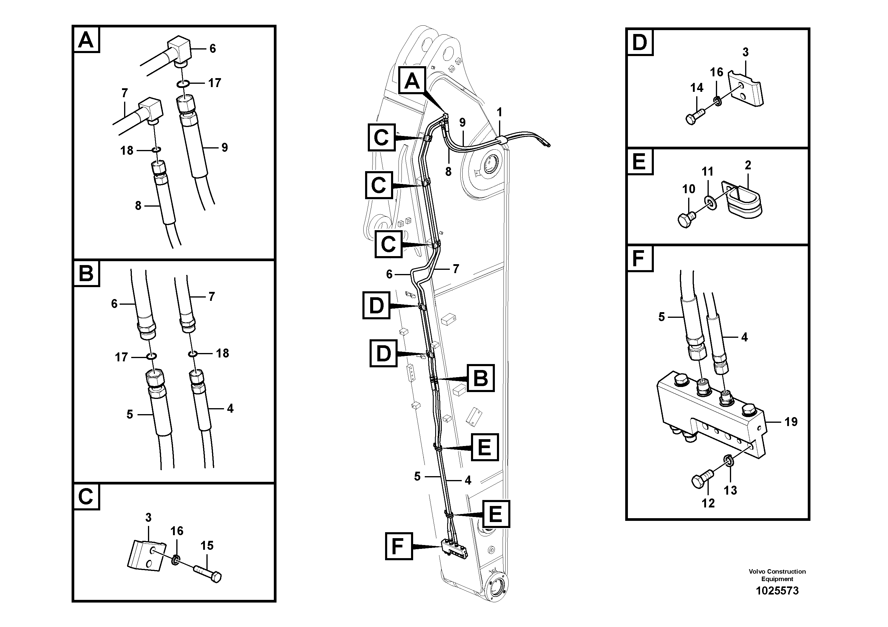 Схема запчастей Volvo EC360C - 47082 Working hydraulic, quick fit on dipper arm EC360C