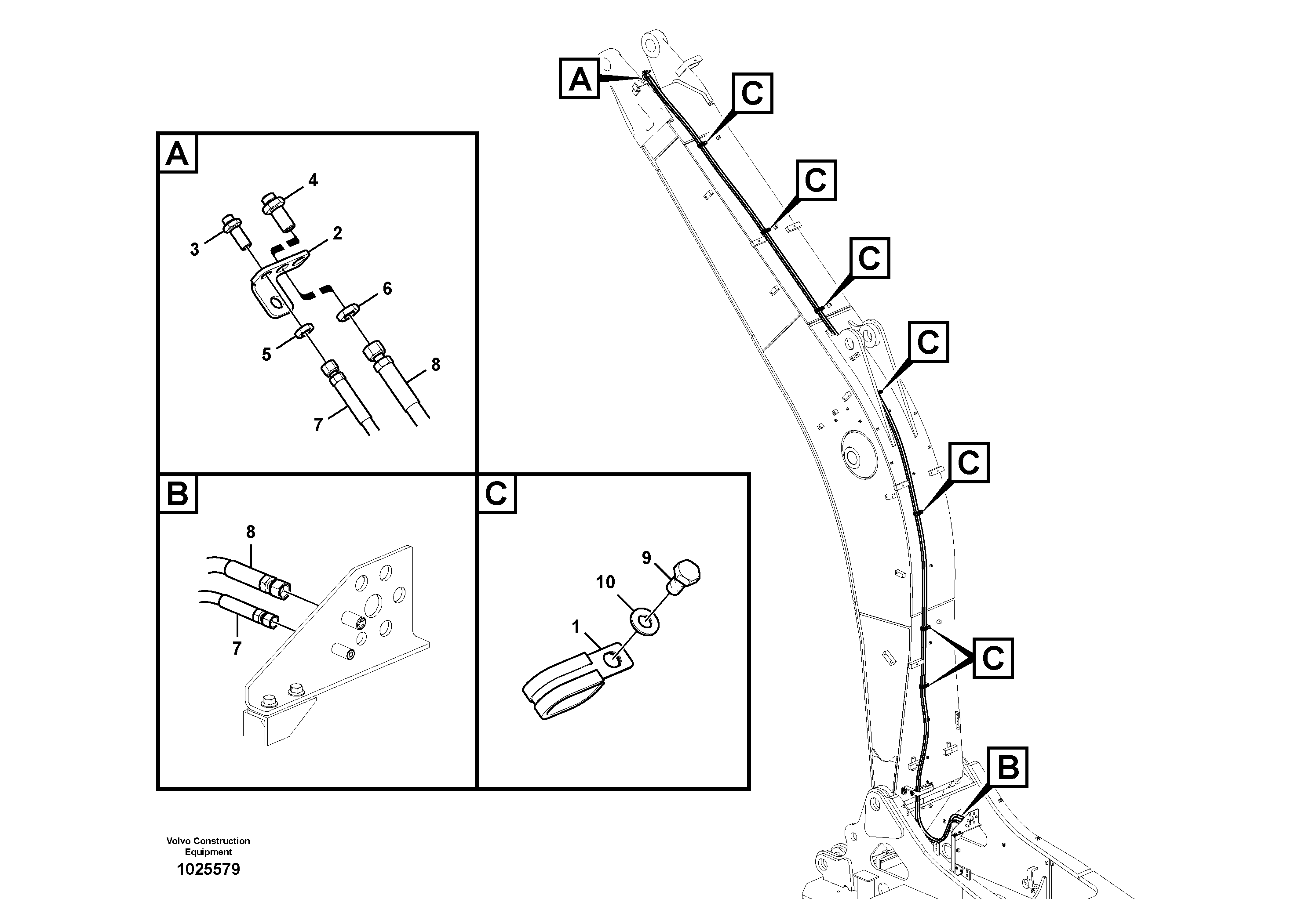 Схема запчастей Volvo EC360C - 51625 Working hydraulic, quick fit on boom EC360C
