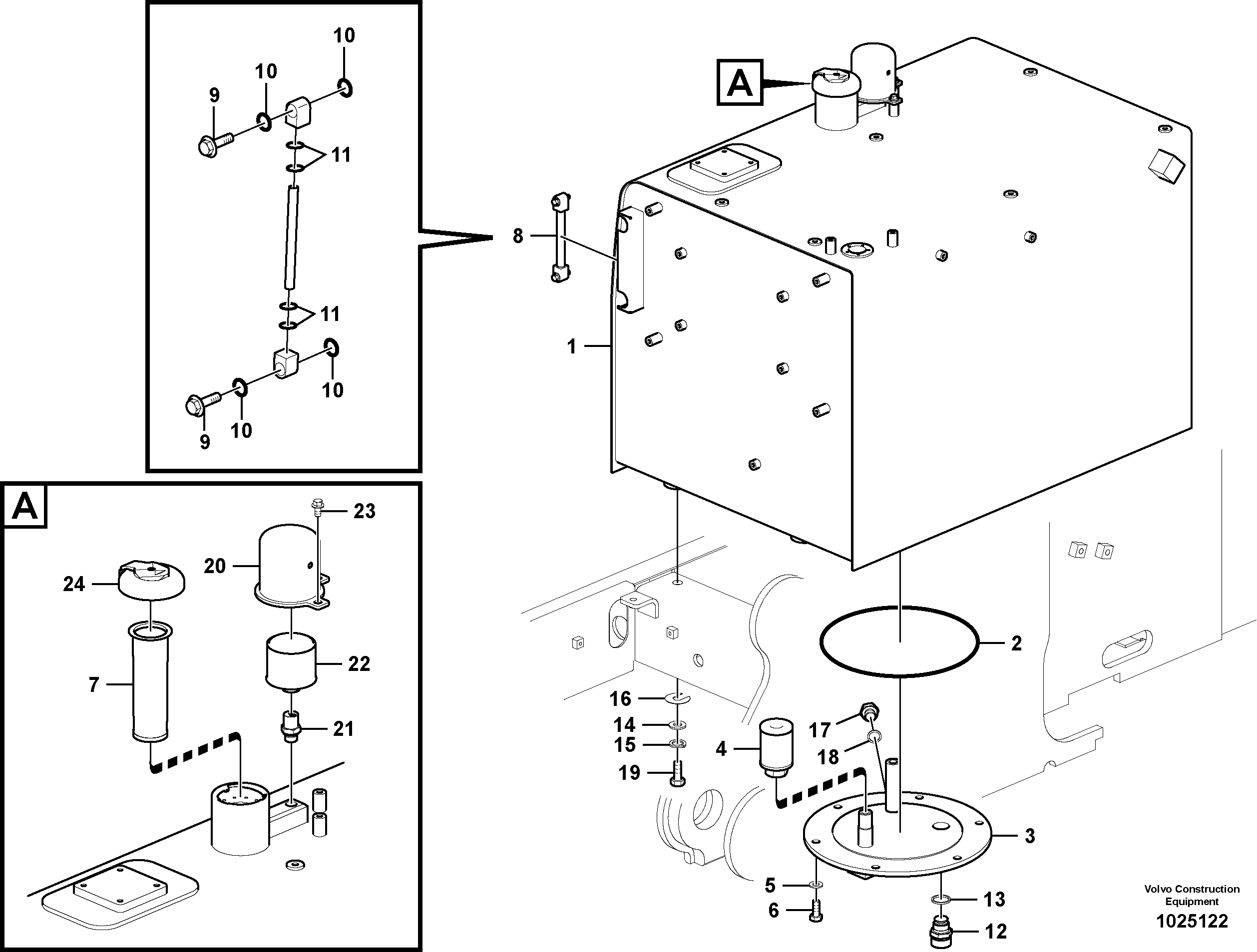 Схема запчастей Volvo EC360C - 39614 Fuel tank with fitting parts EC360C