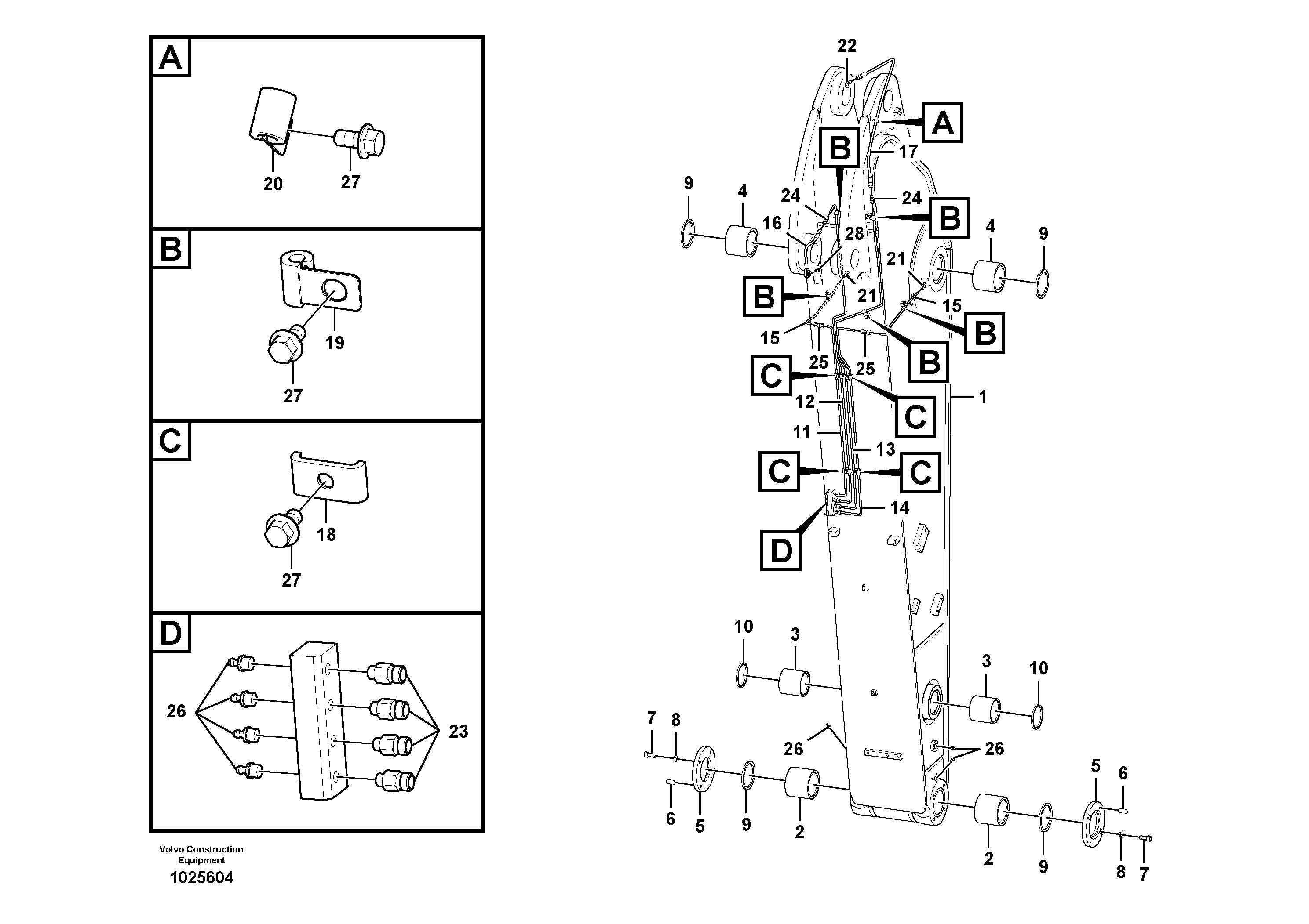 Схема запчастей Volvo EC360C - 103648 Dipper arm and grease piping with piping seat EC360C S/N 115001-