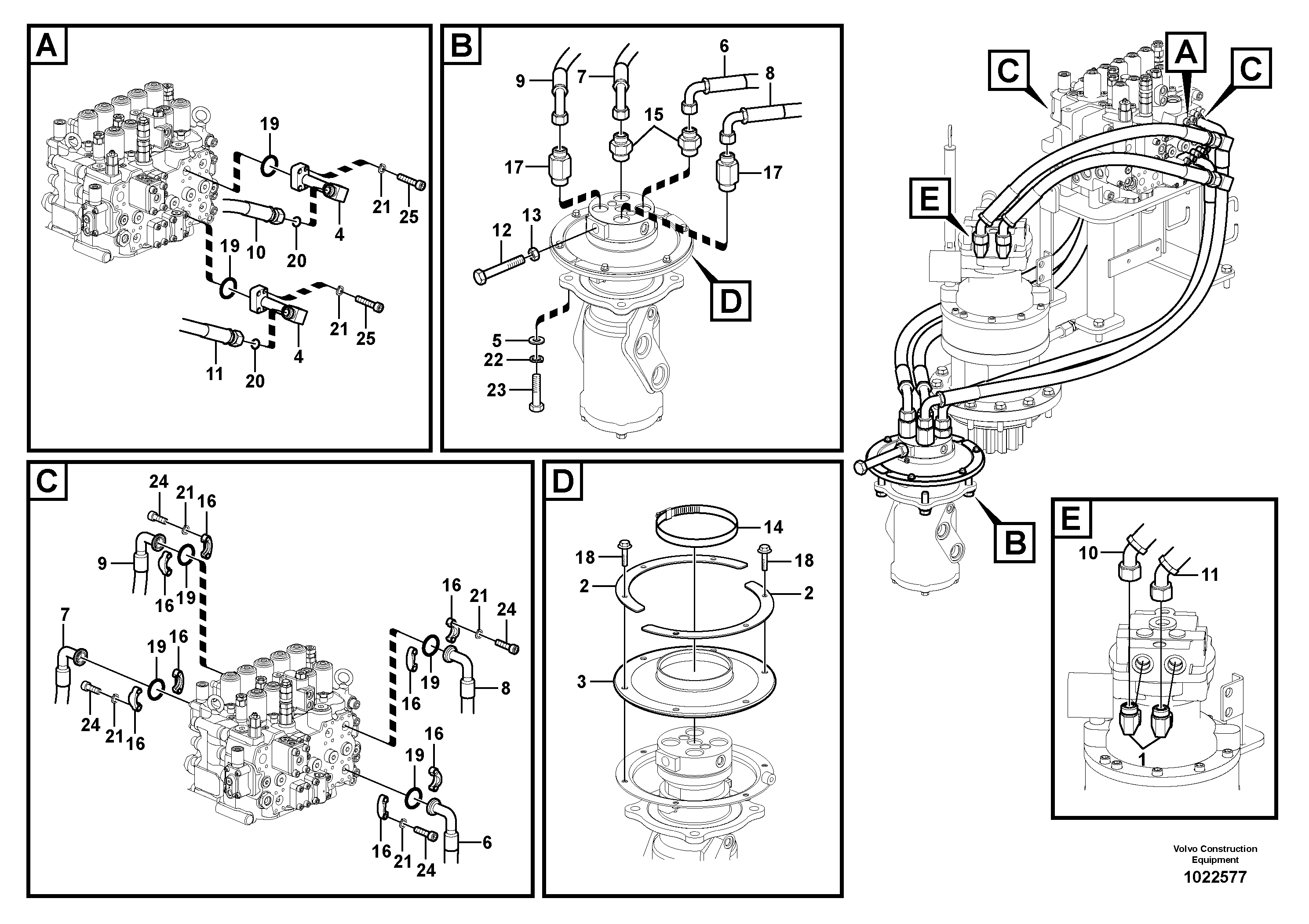 Схема запчастей Volvo EC180C - 13541 Turning joint line, control valve to turning joint EC180C