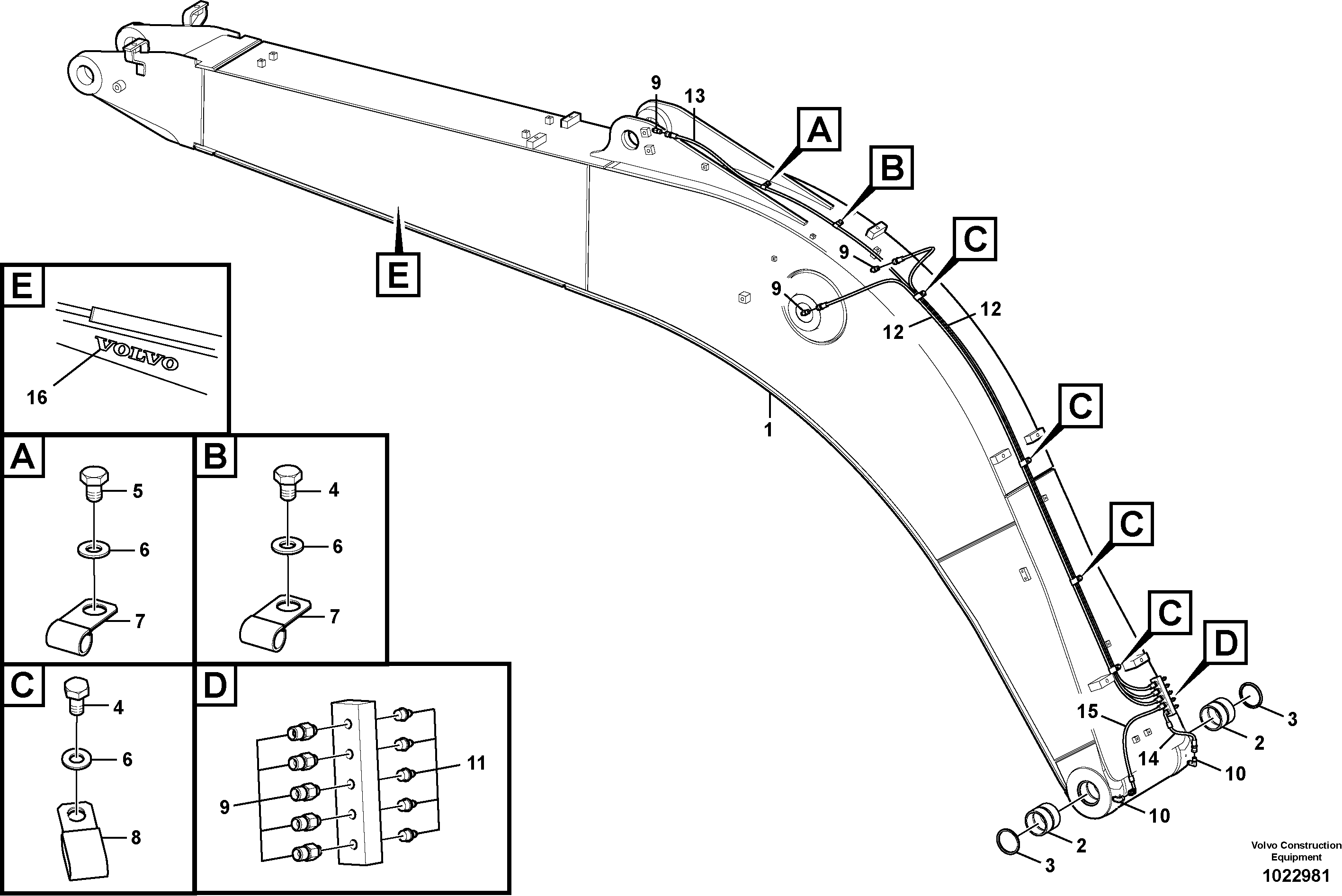 Схема запчастей Volvo EC180C - 106434 Boom and grease piping EC180C
