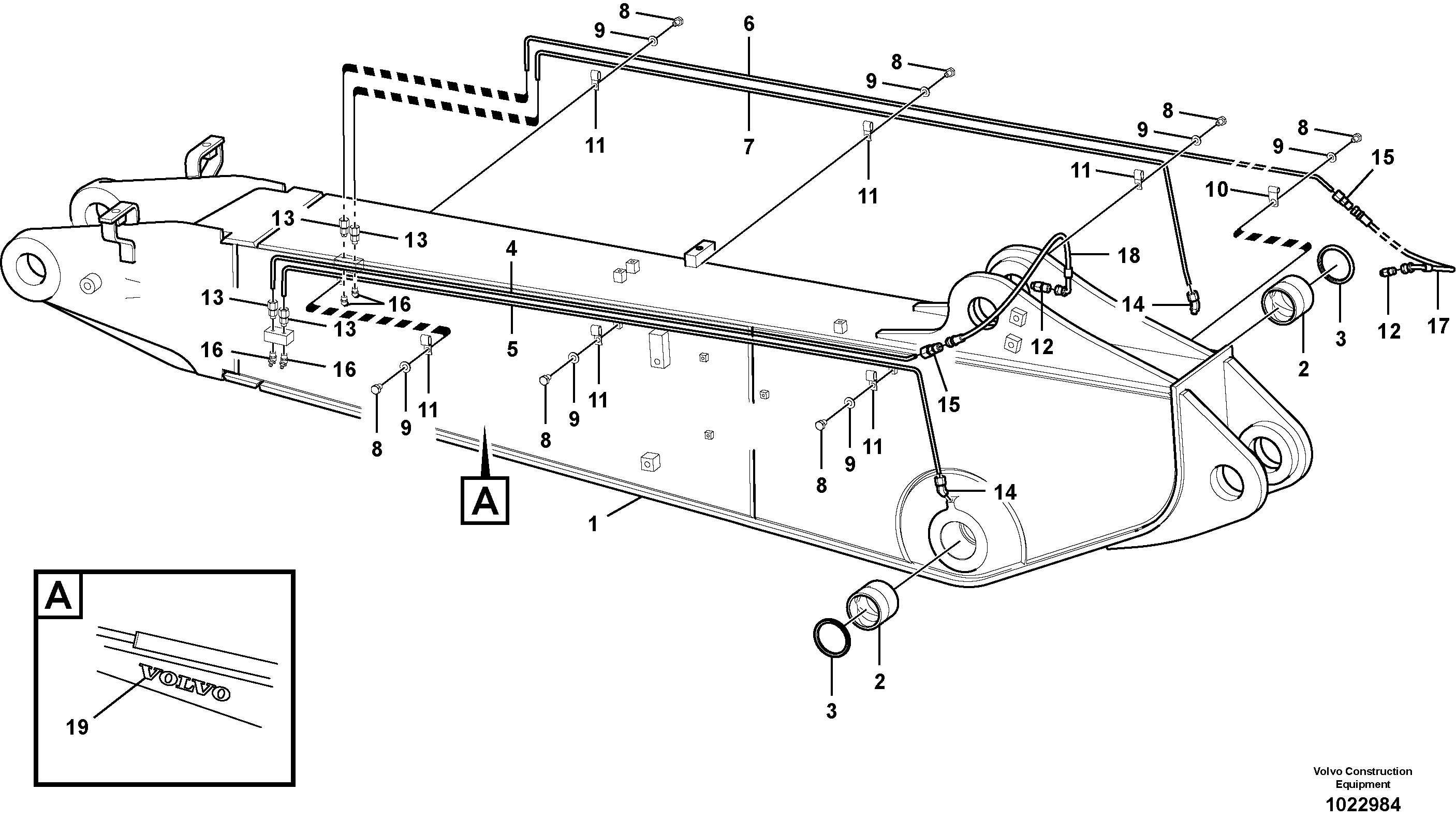 Схема запчастей Volvo EC180C - 93023 Boom and grease piping, adjustable 2nd EC180C