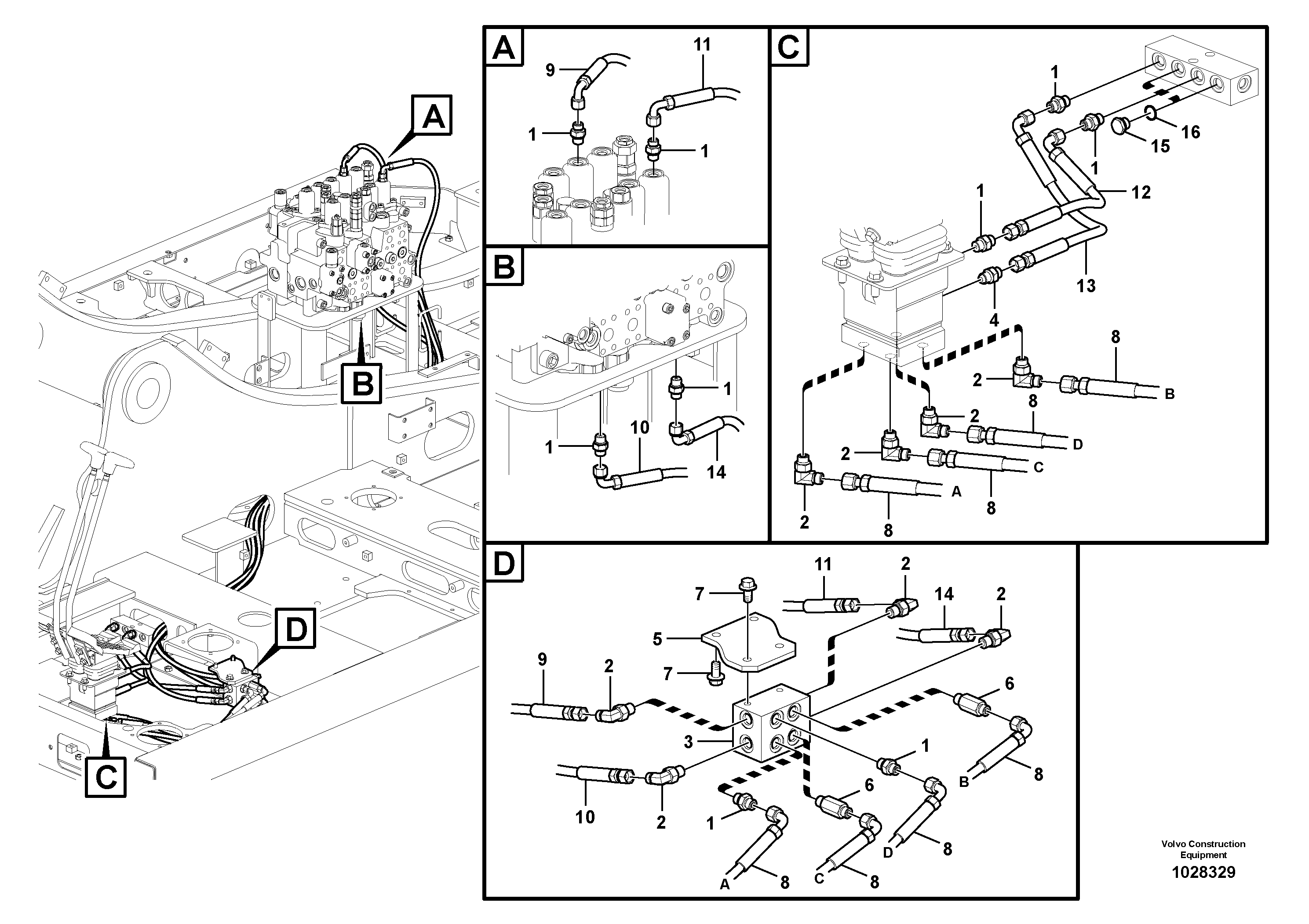 Схема запчастей Volvo EC160C - 51287 Servo system, control valve to remote control valve pedal EC160C