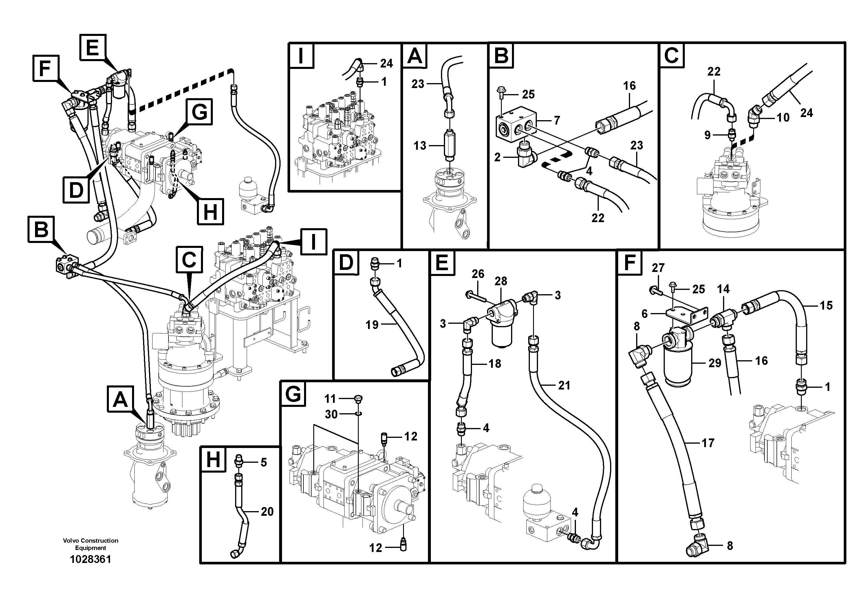 Схема запчастей Volvo EC160C - 84811 Servo system, pump piping and filter mount EC160C