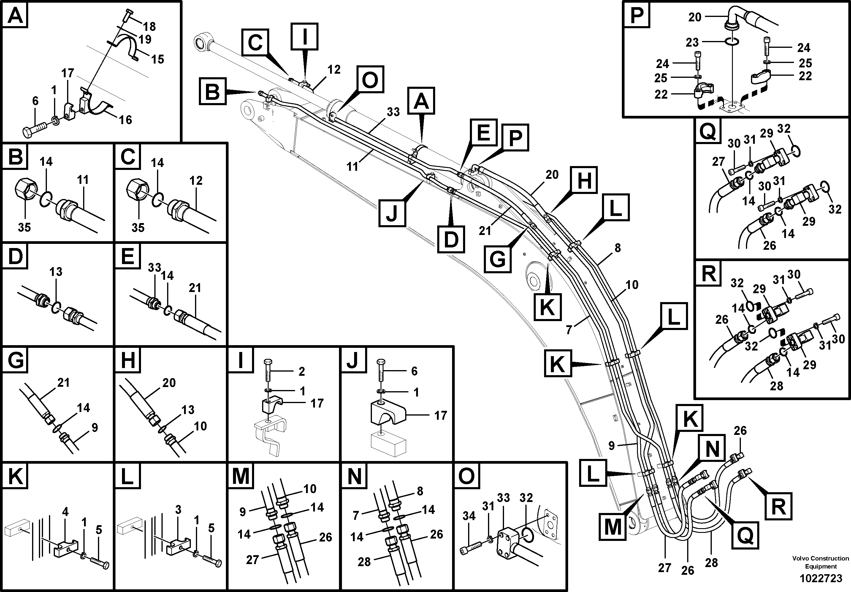 Схема запчастей Volvo EC160C - 57828 Working hydraulic, dipper arm cylinder on boom EC160C