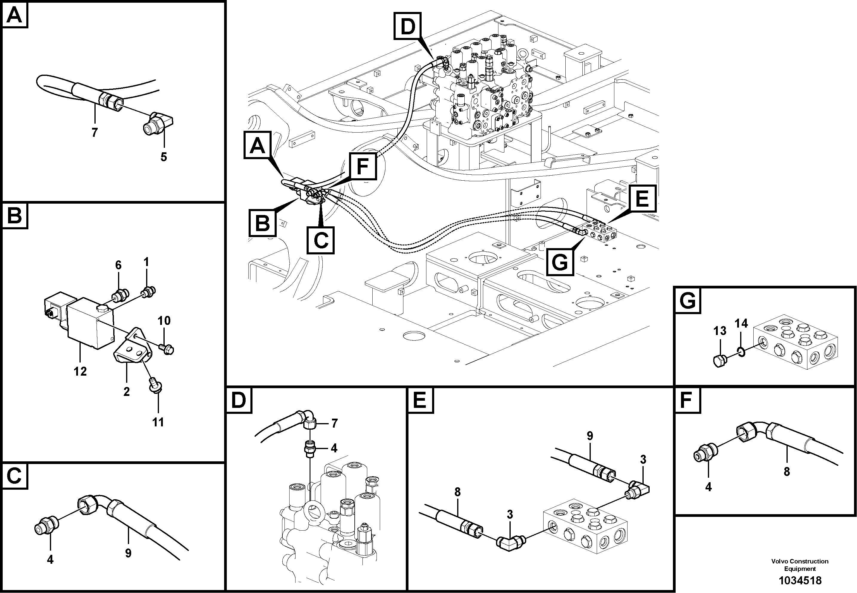 Схема запчастей Volvo EC160C - 50565 Working hydraulic, quick fit on upper frame EC160C