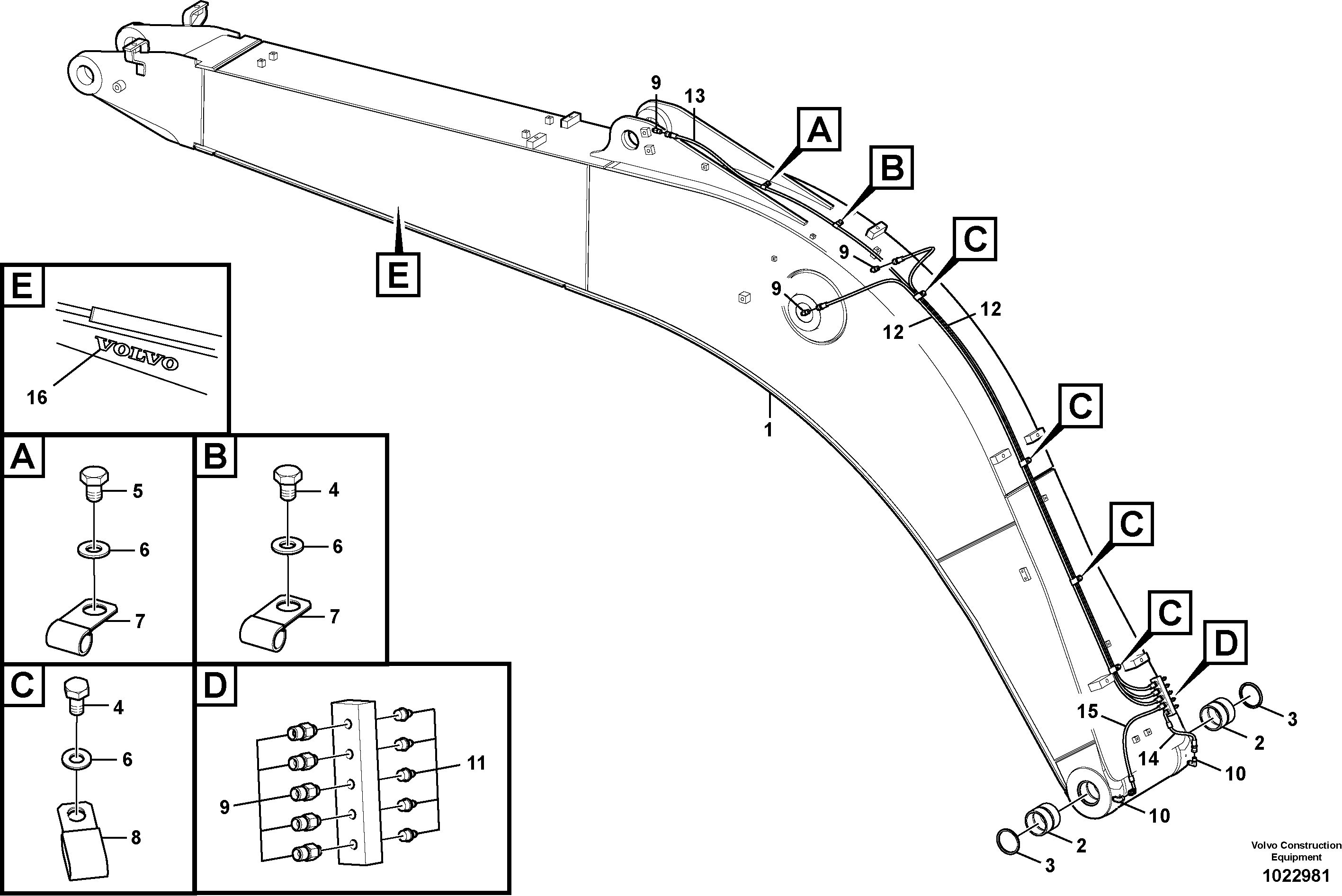 Схема запчастей Volvo EC160C - 105742 Boom and grease piping EC160C