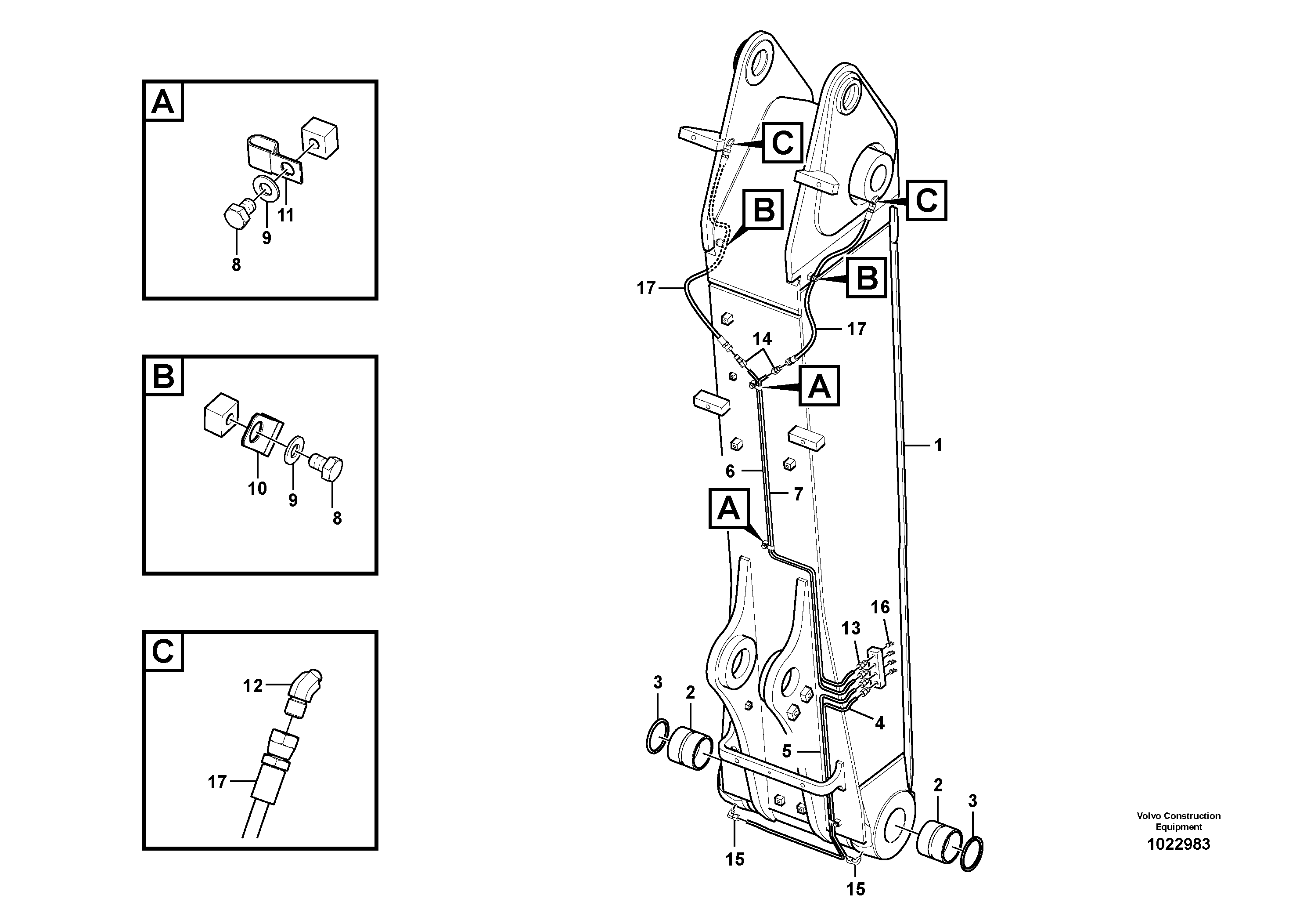 Схема запчастей Volvo EC160C - 19040 Boom and grease piping, adjustable 1st EC160C