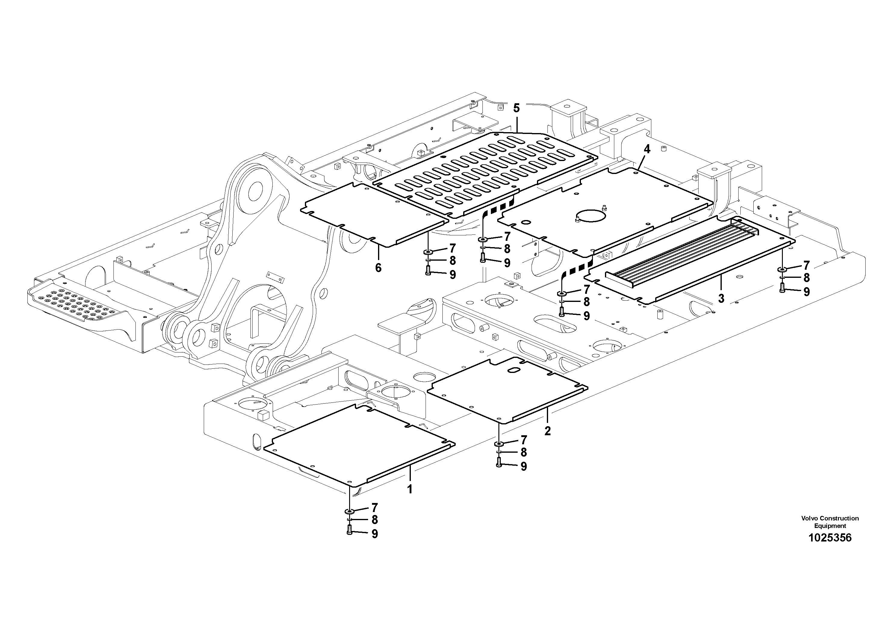 Схема запчастей Volvo EC160C - 3612 Hatches under engine, hydr.pumps, cooler, m.valve and fuel tank EC160C
