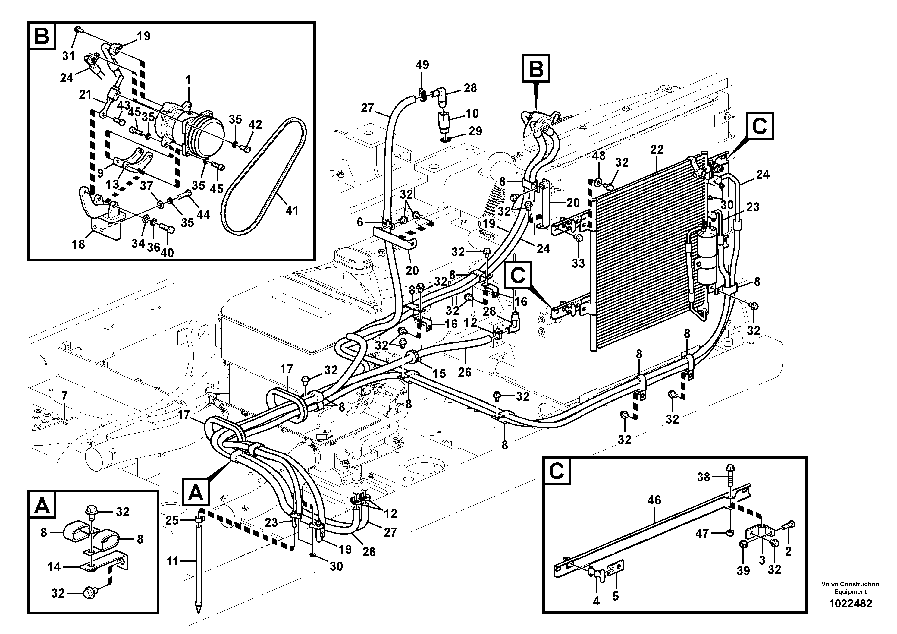 Схема запчастей Volvo EC160C - 101723 Air conditioning line, cooling and heater EC160C