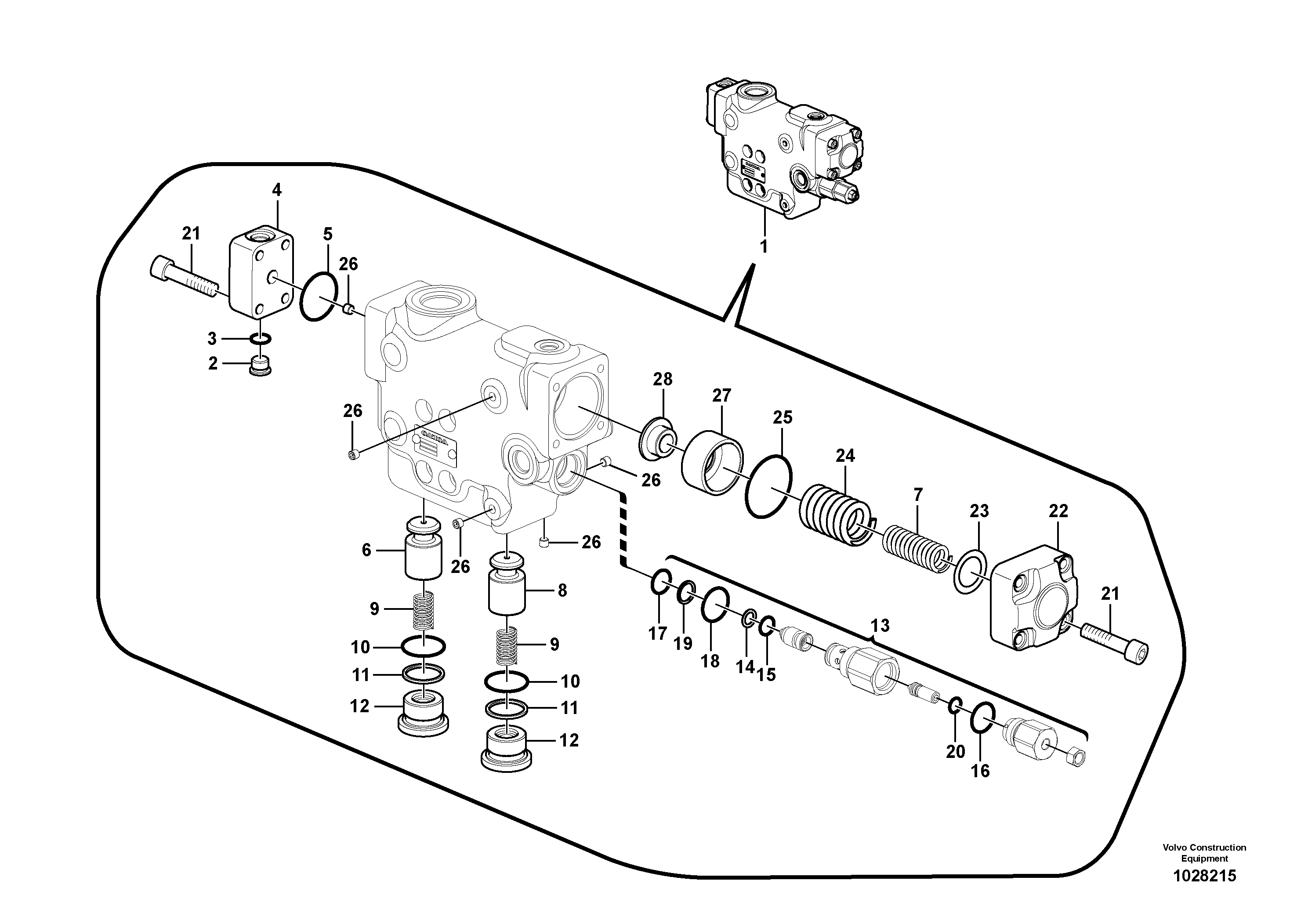 Схема запчастей Volvo EC235C - 13734 Working hydraulic, dipper arm rupture valve mount EC235C
