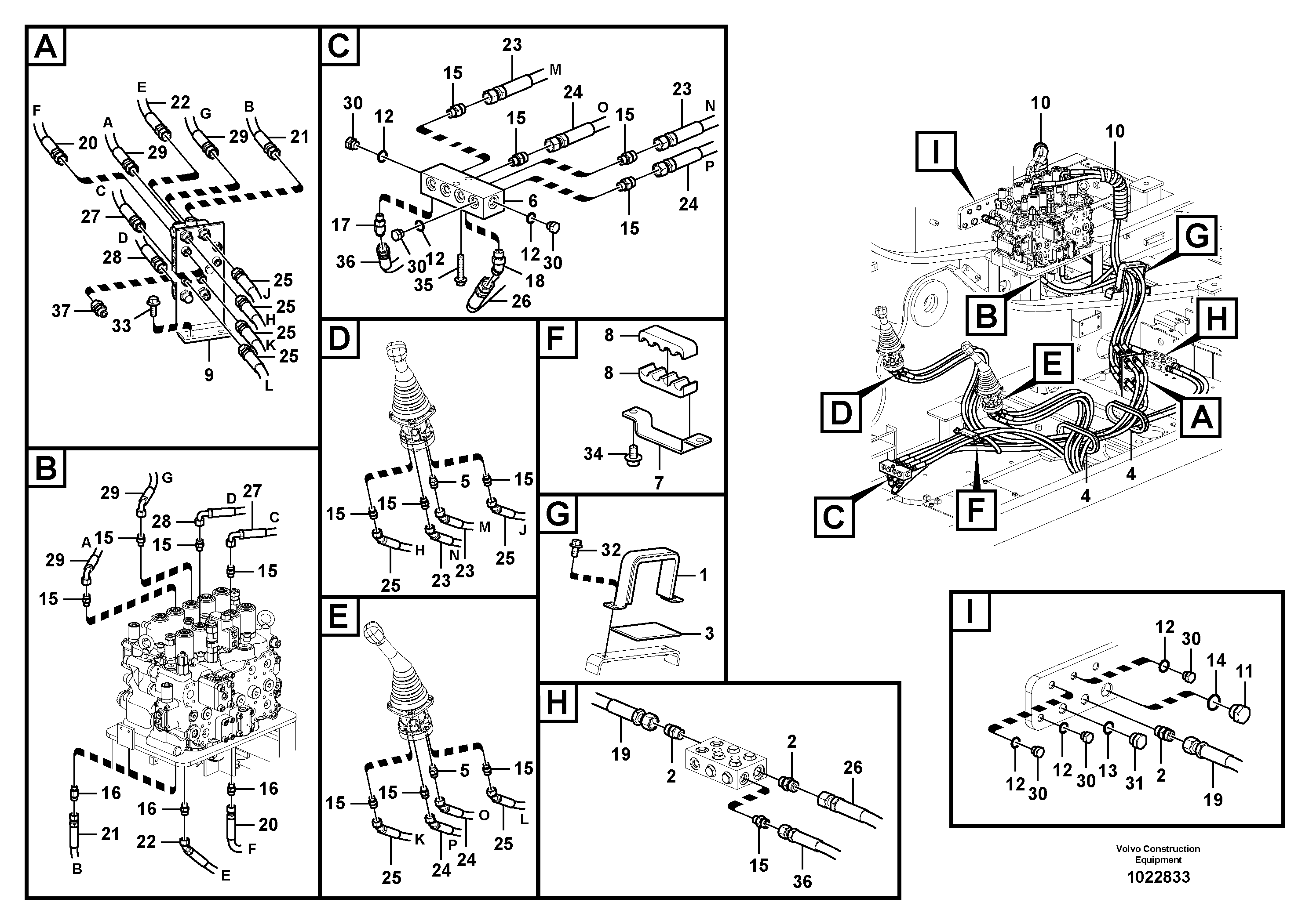 Схема запчастей Volvo EC235C - 102522 Servo system, control valve to remote control valve EC235C