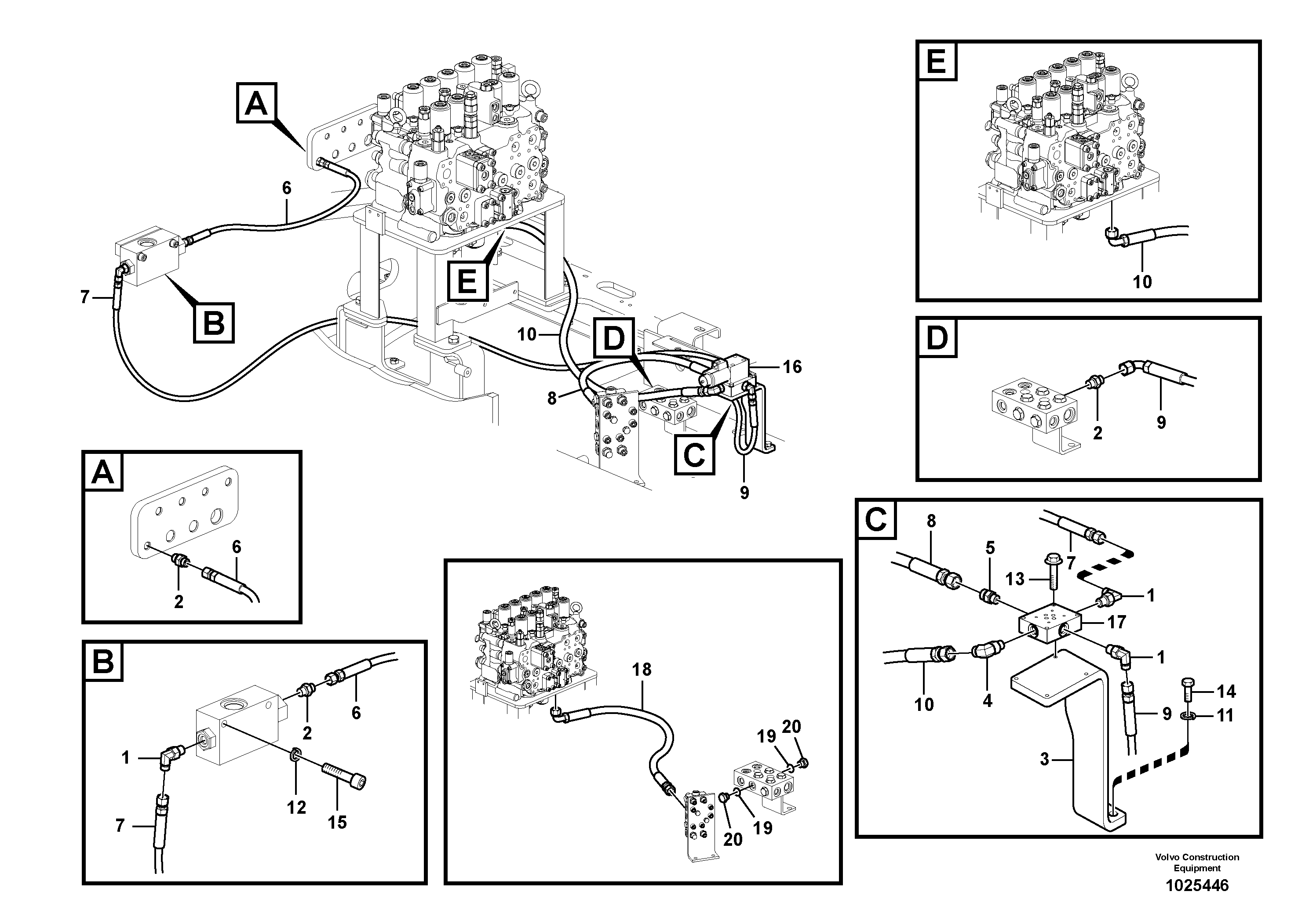 Схема запчастей Volvo EC235C - 43941 Servo system, control valve to solenoid valve EC235C