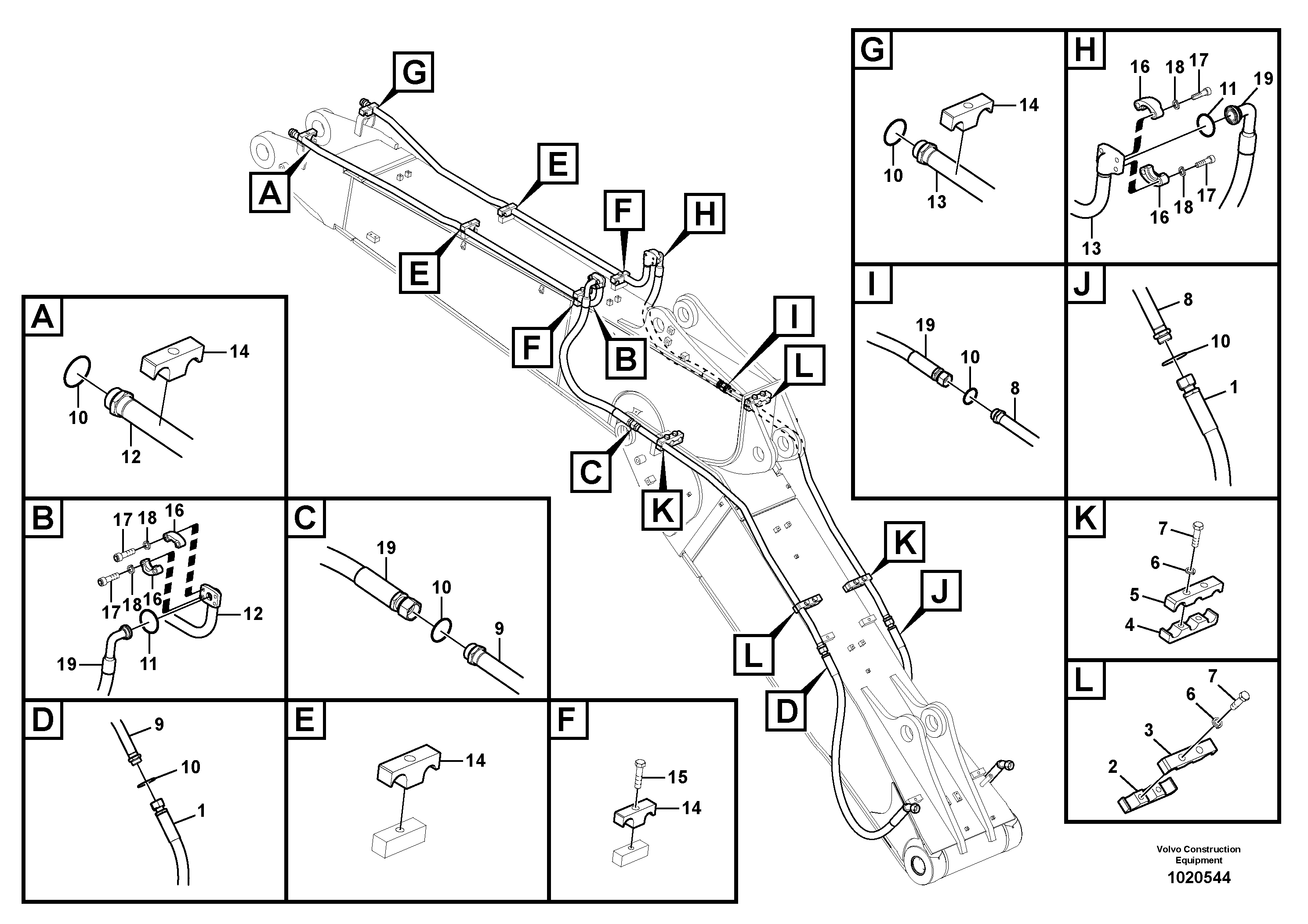 Схема запчастей Volvo EC235C - 33917 Working hydraulic, hammer and shear for adjustable boom EC235C