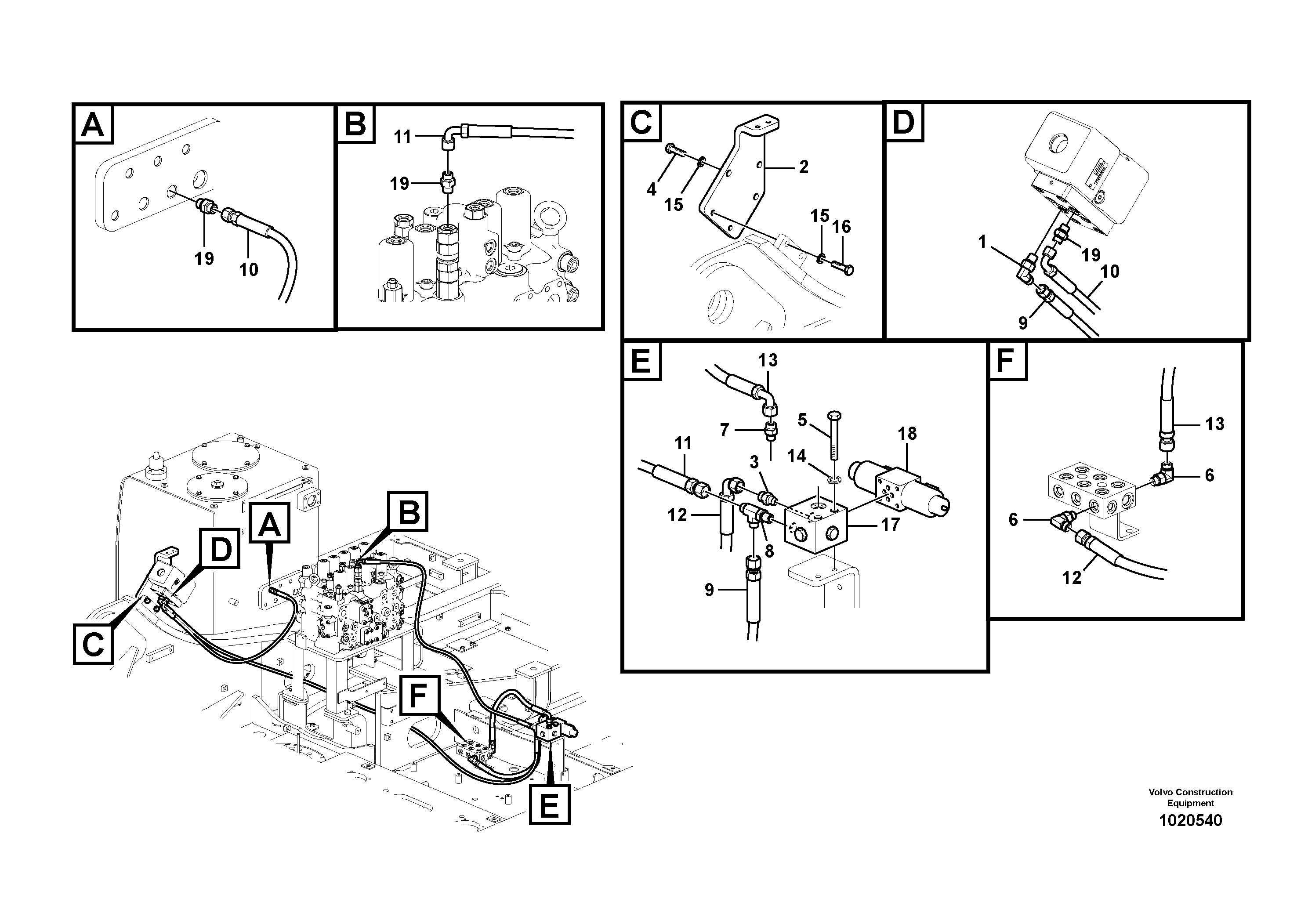 Схема запчастей Volvo EC235C - 43947 Working hydraulic, hammer and shear for 1st pump flow EC235C