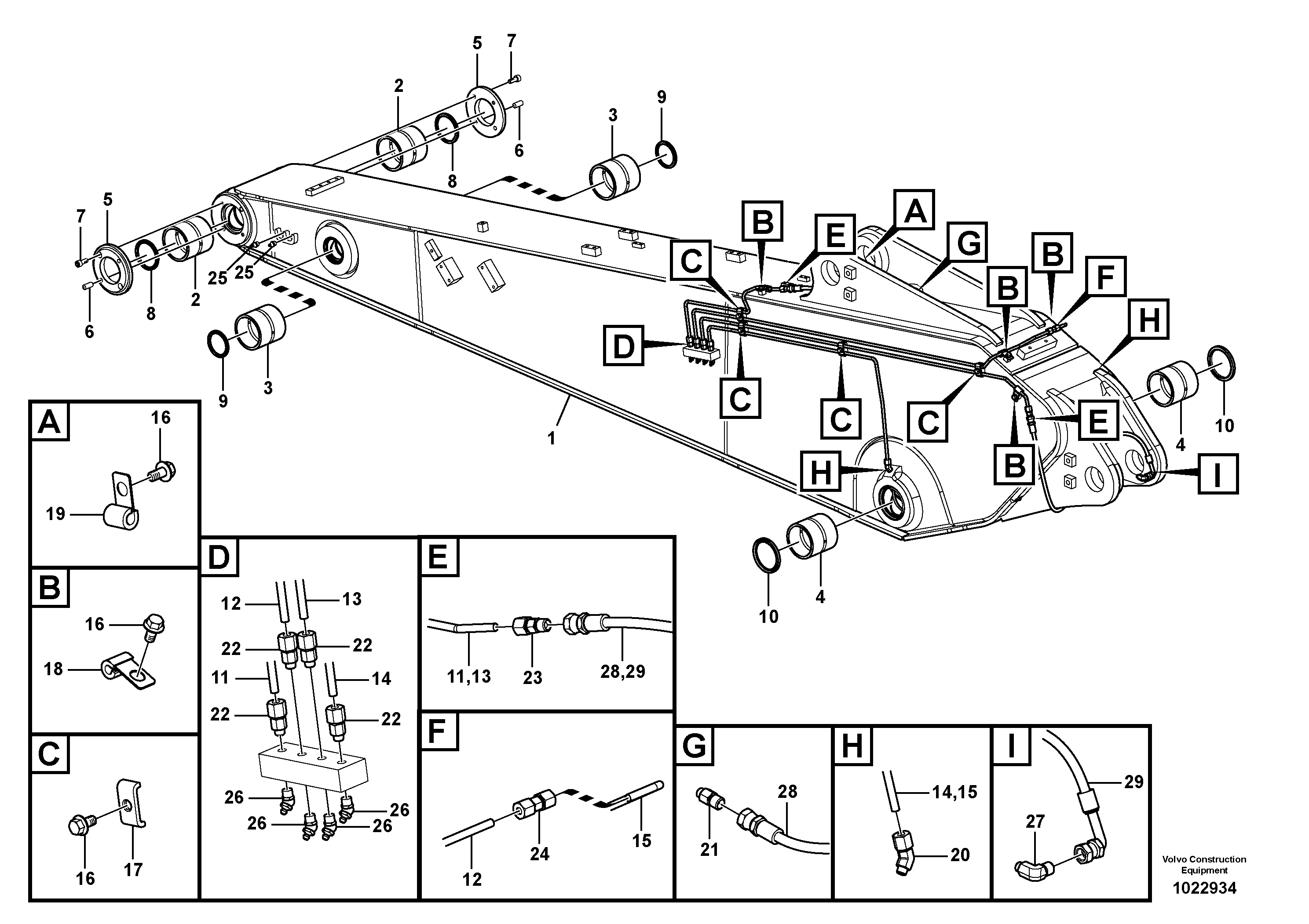 Схема запчастей Volvo EC235C - 94671 Dipper arm and grease piping with piping seat EC235C