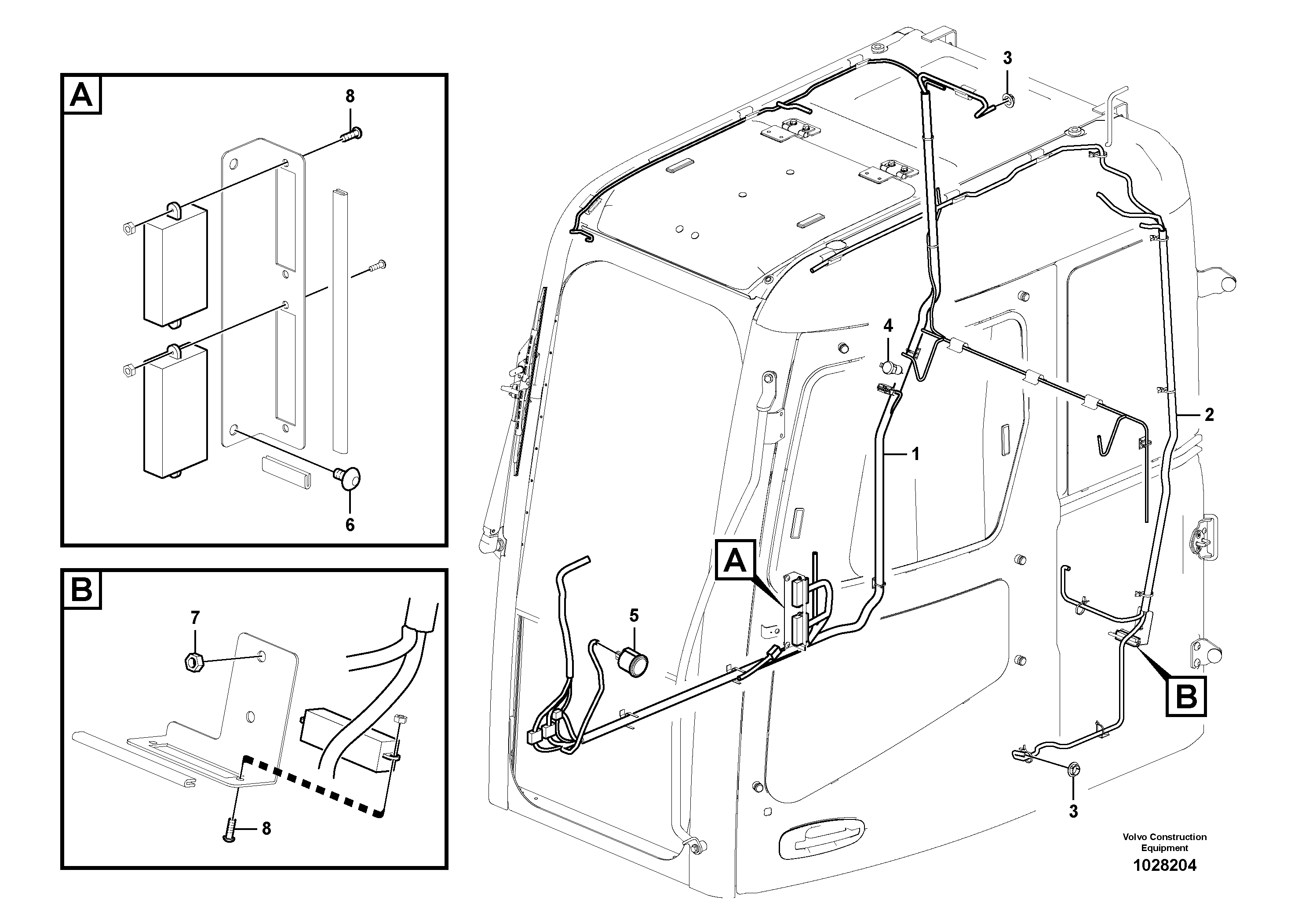 Схема запчастей Volvo ECR145C - 59075 Cable harness, cab ECR145C