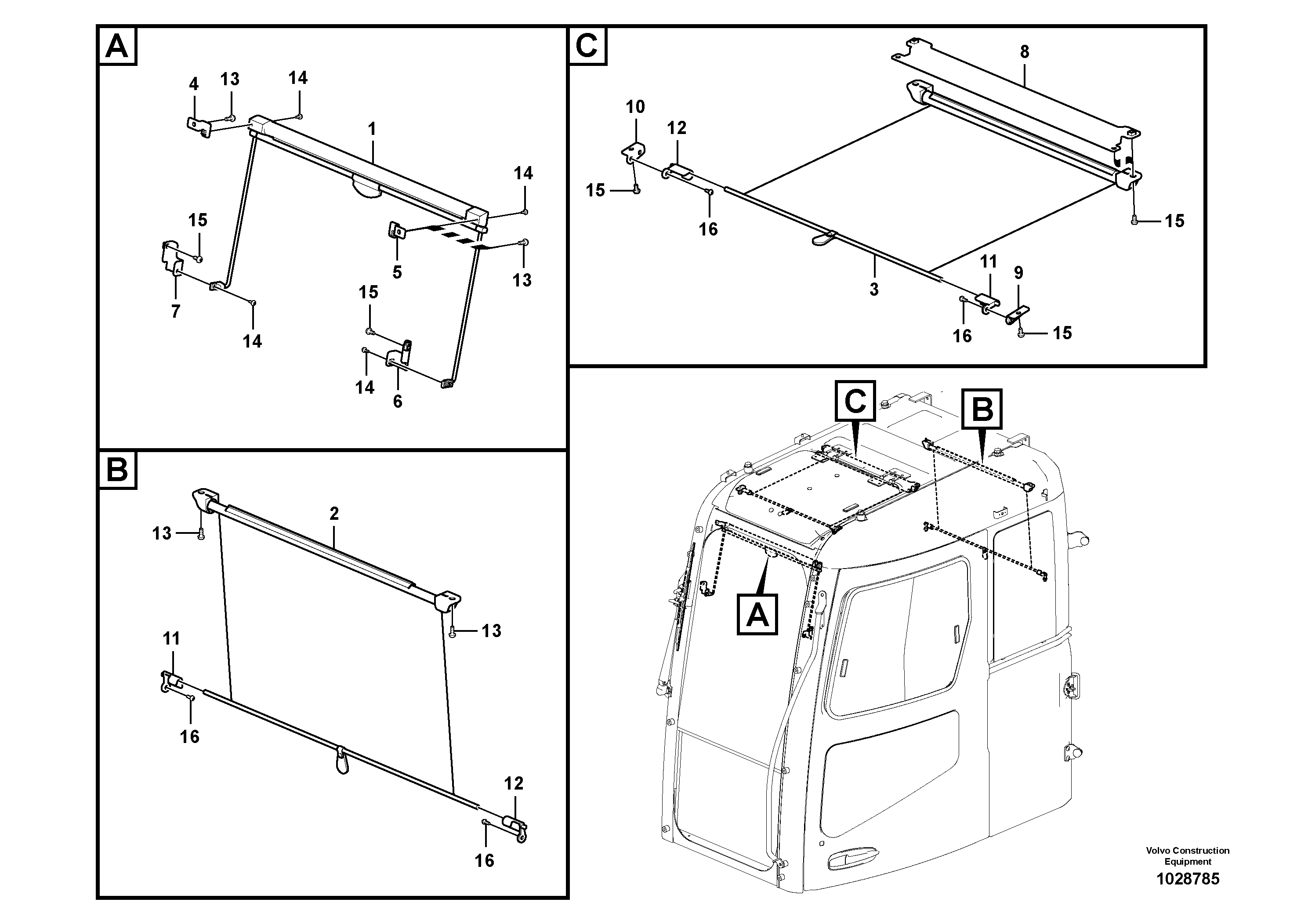 Схема запчастей Volvo ECR145C - 65378 Sun visor interior ECR145C