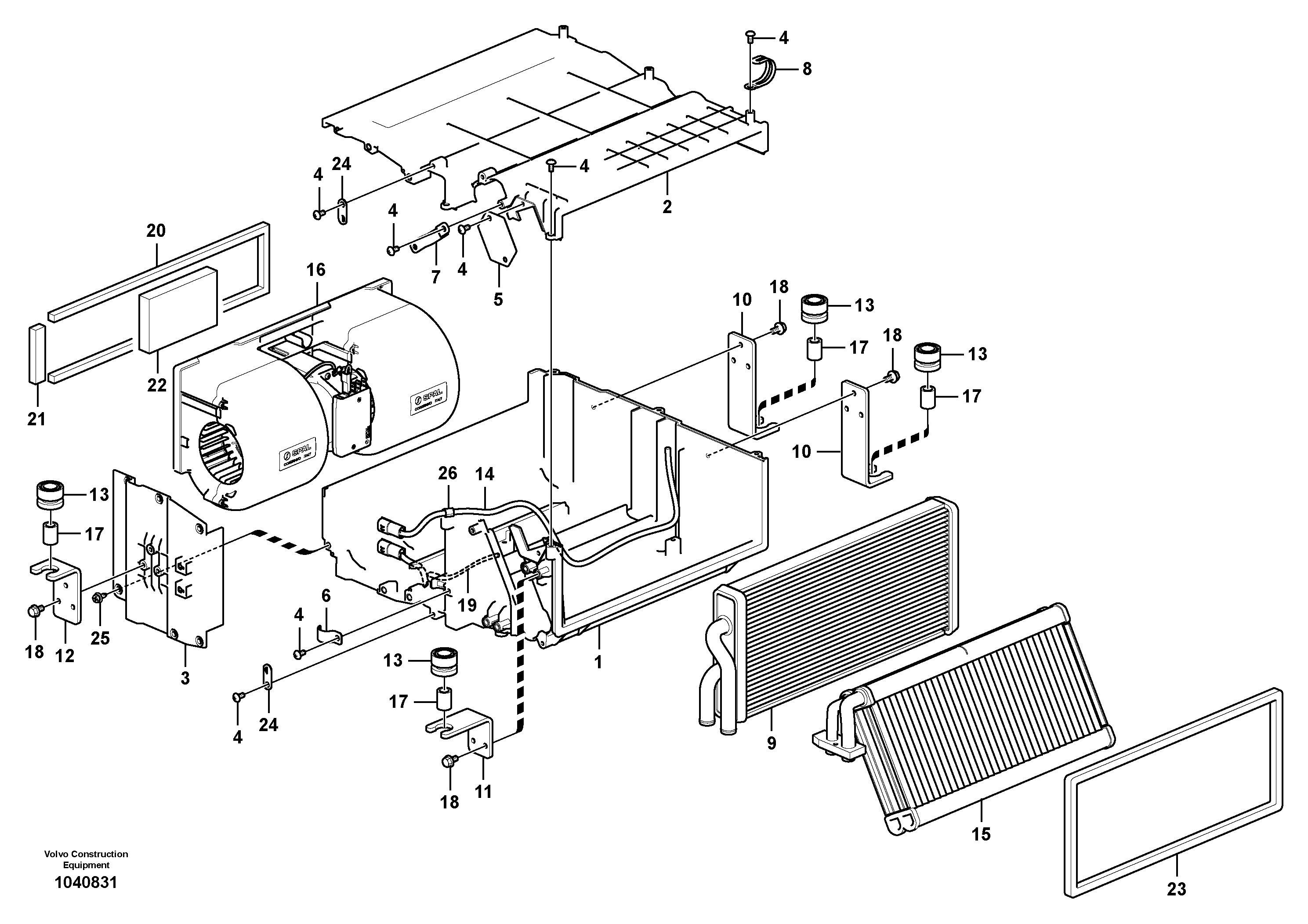 Схема запчастей Volvo ECR145C - 53967 Air conditioning unit, cooling and heater ECR145C