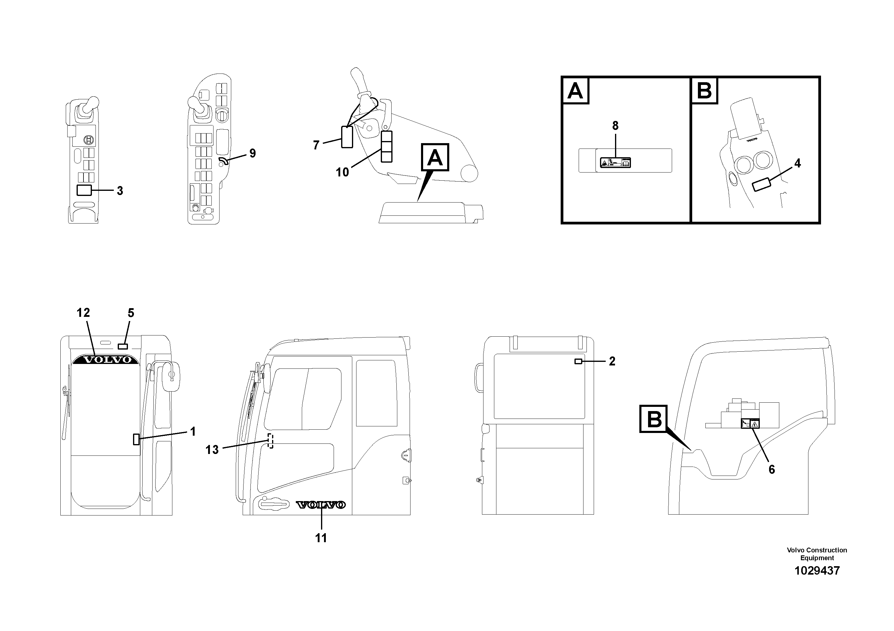 Схема запчастей Volvo ECR145C - 76773 Decals, cab ECR145C