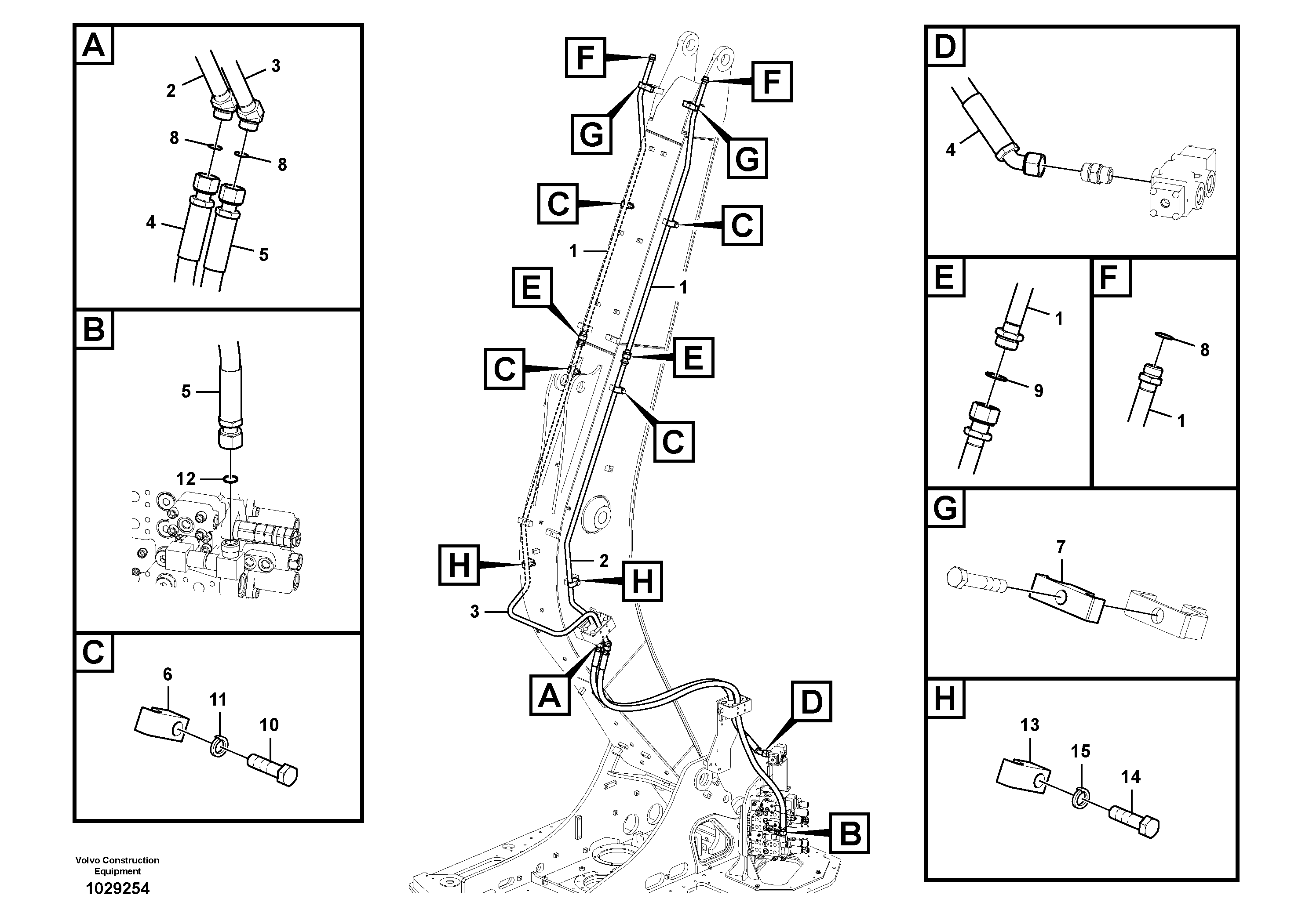 Схема запчастей Volvo ECR145C - 56521 Working hydraulic, hammer and shear for boom ECR145C