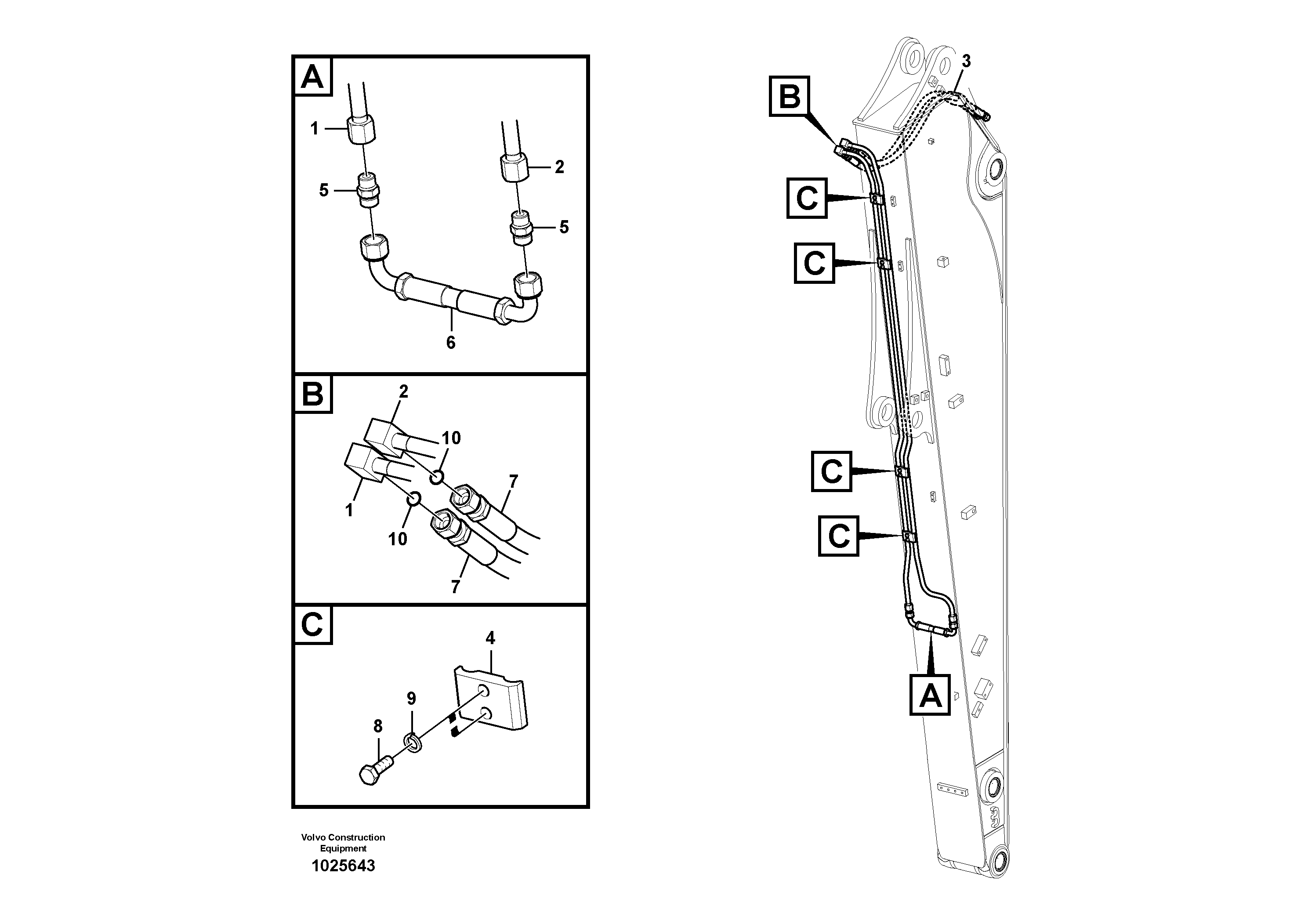 Схема запчастей Volvo ECR145C - 52412 Working hydraulic, slope and rotator on dipper arm ECR145C