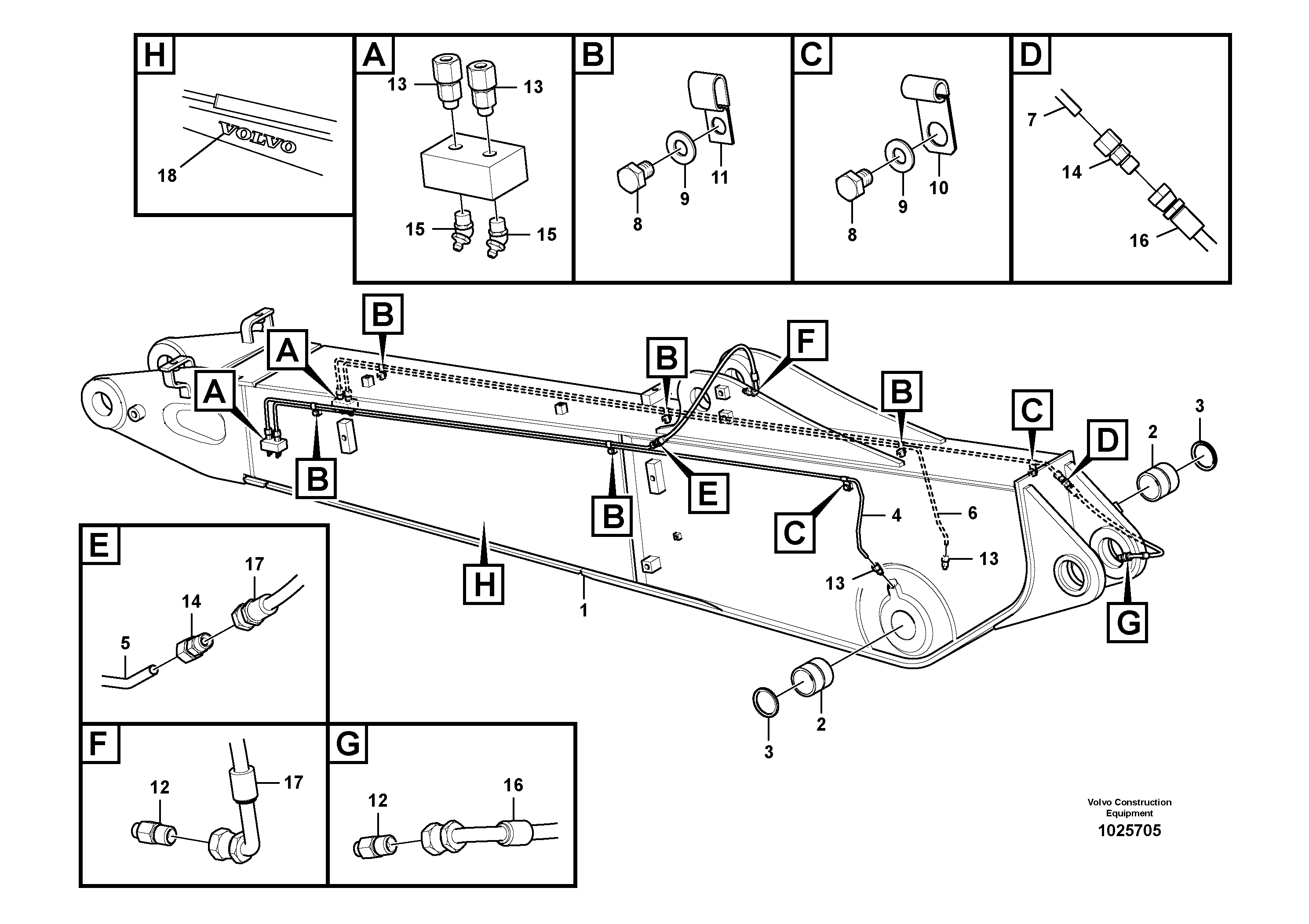 Схема запчастей Volvo ECR145C - 92817 Boom and grease piping, adjustable 2nd ECR145C