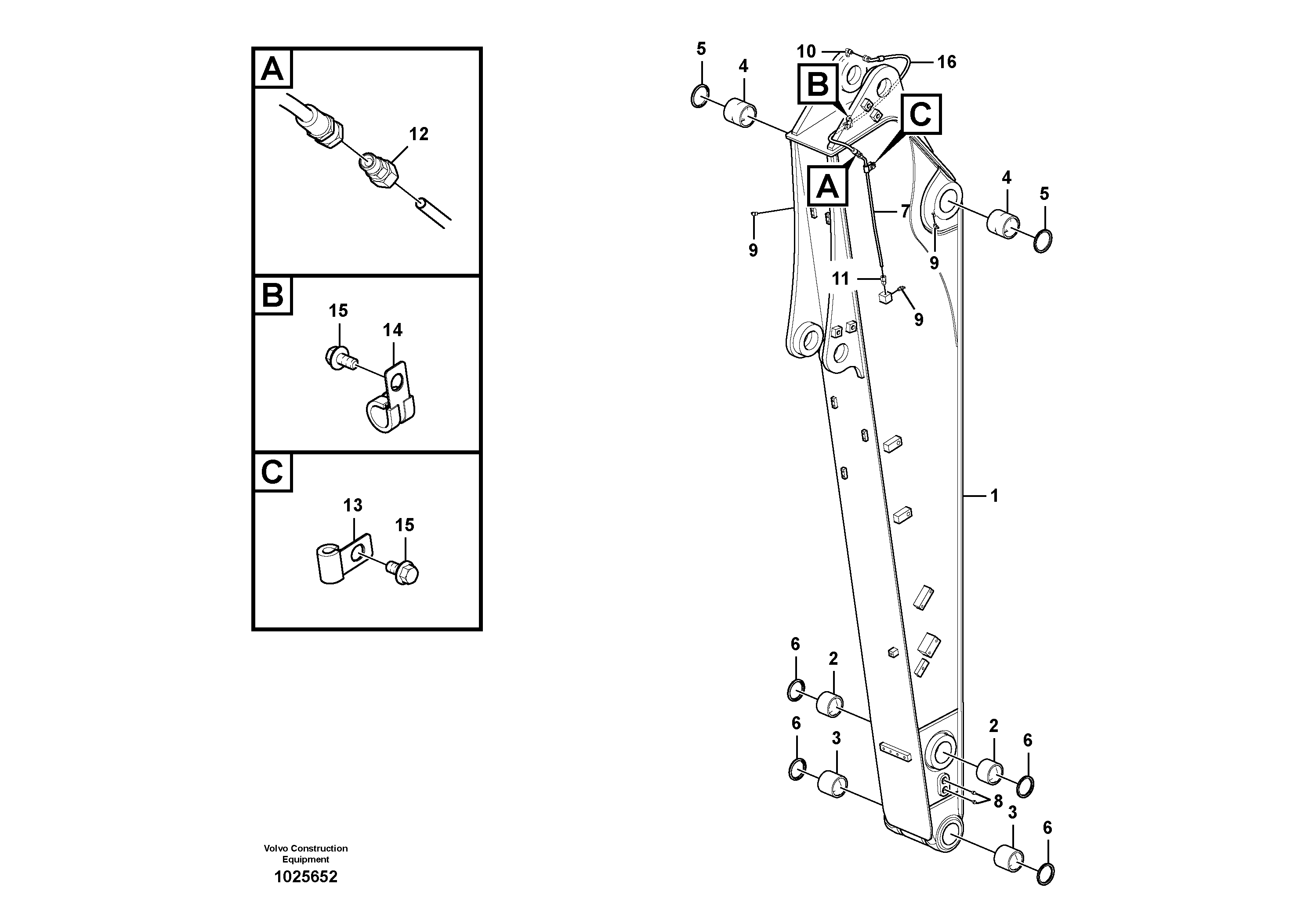 Схема запчастей Volvo ECR145C - 96577 Dipper arm and grease piping with piping seat ECR145C