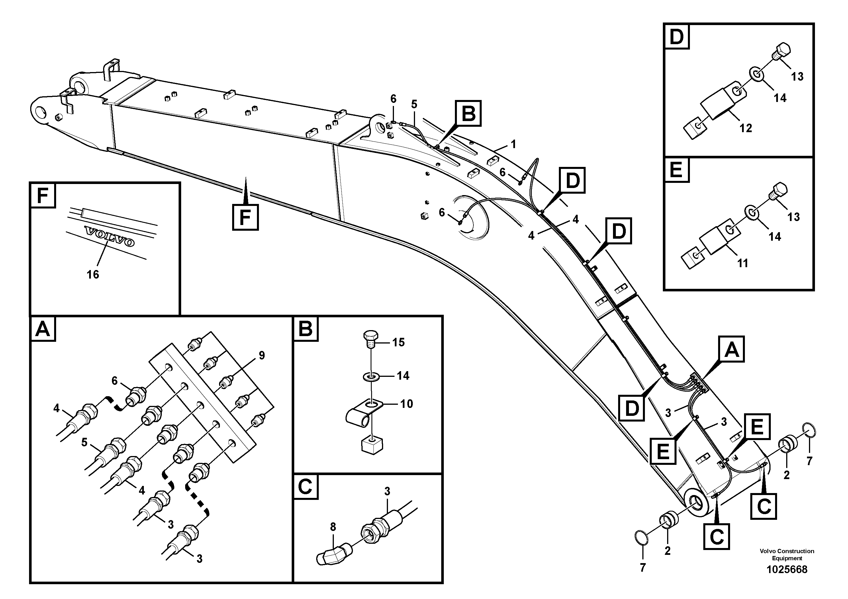 Схема запчастей Volvo ECR235C - 66997 Boom and grease piping ECR235C