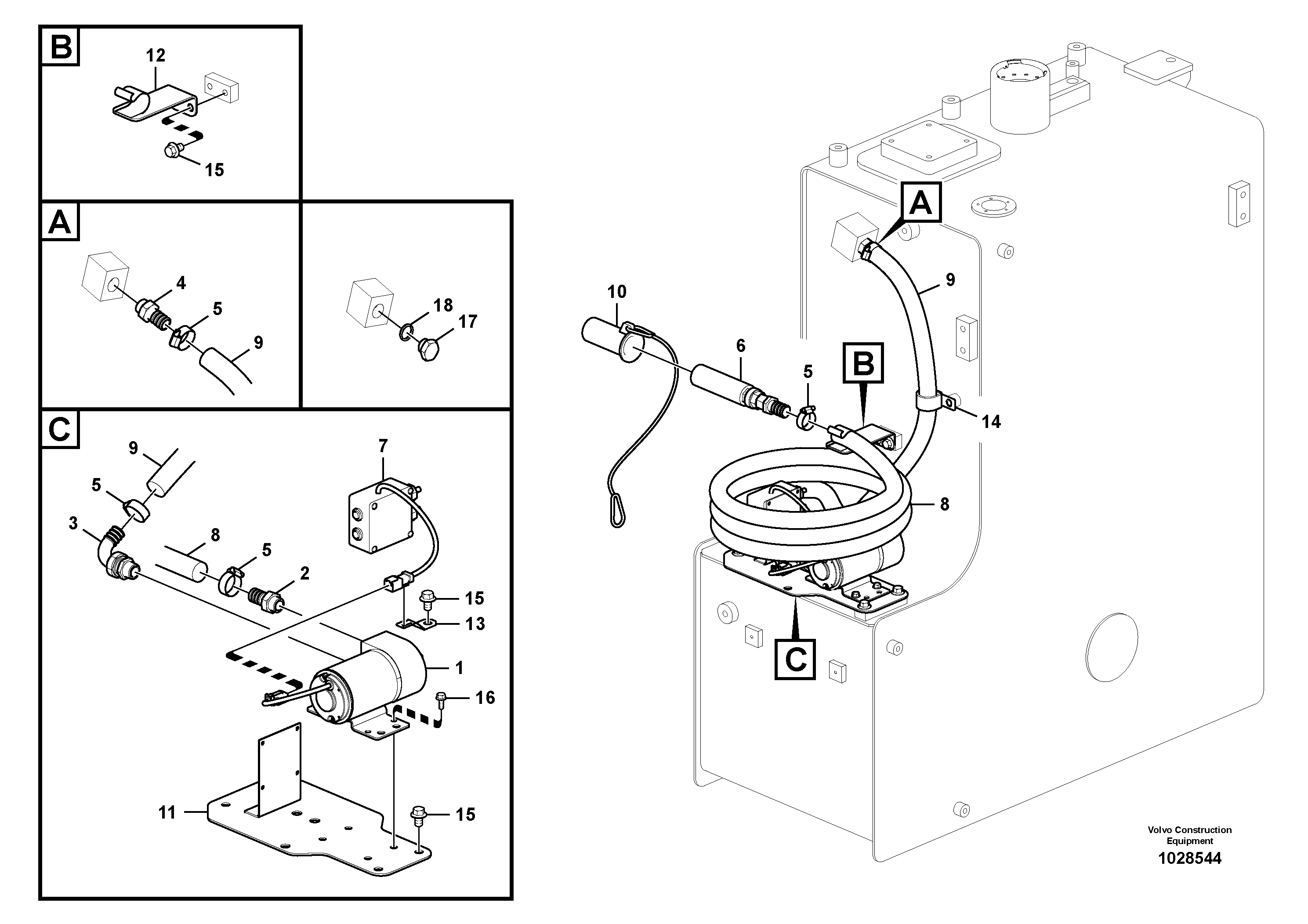 Схема запчастей Volvo ECR235C - 19370 Fuel filling pump with assembling details ECR235C