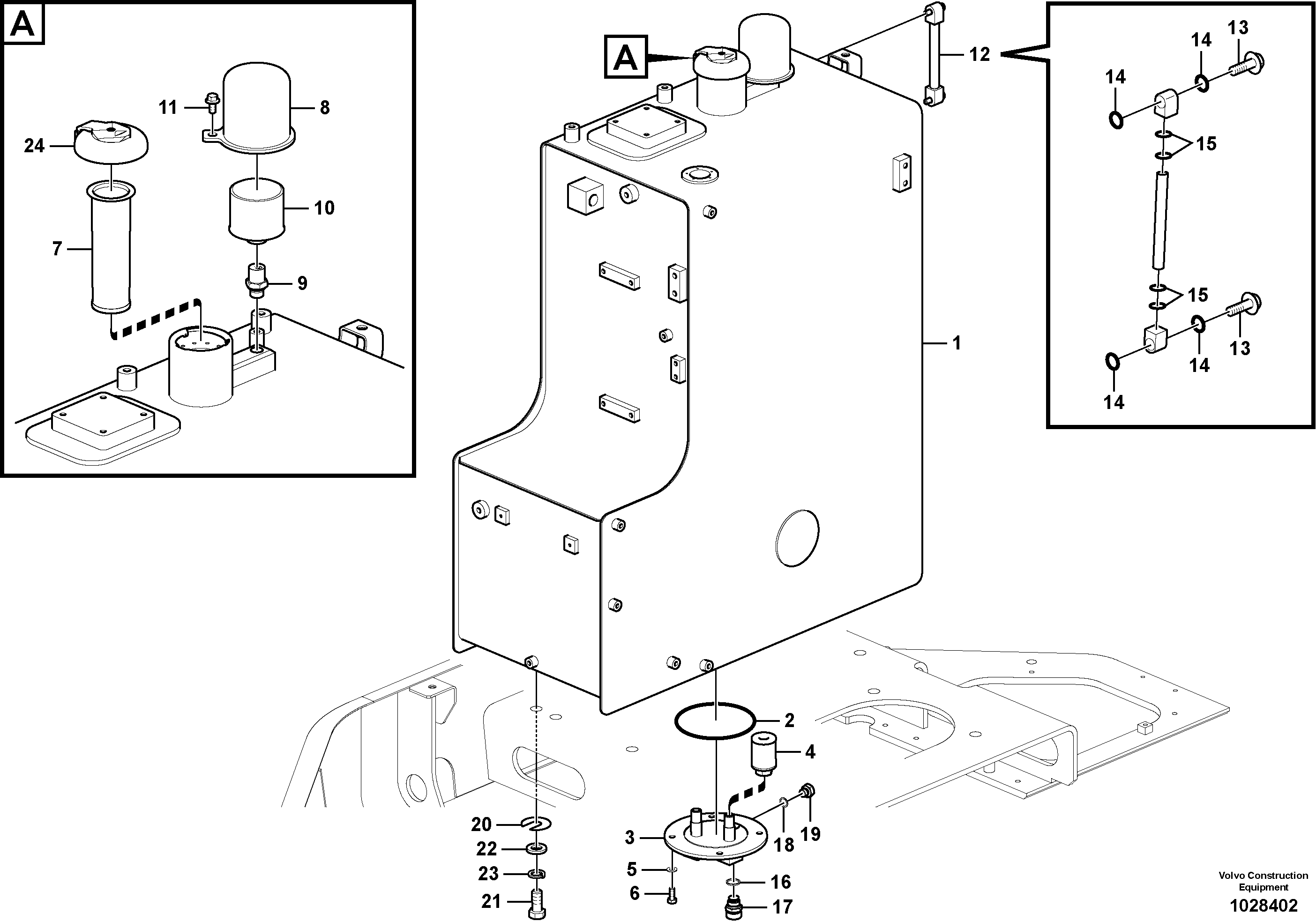 Схема запчастей Volvo ECR235C - 7230 Fuel tank with fitting parts ECR235C
