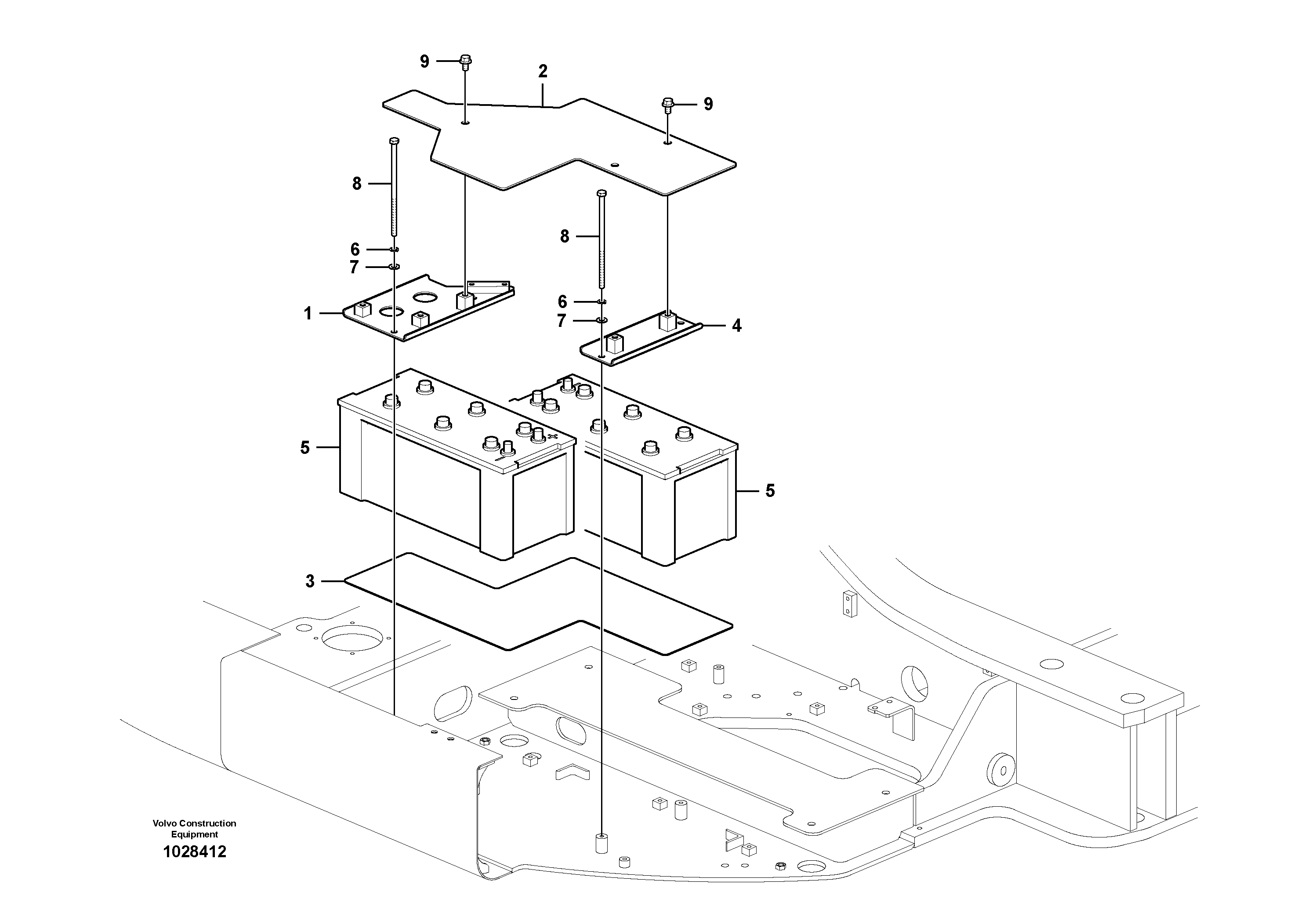 Схема запчастей Volvo ECR235C - 38038 Battery with assembling details ECR235C