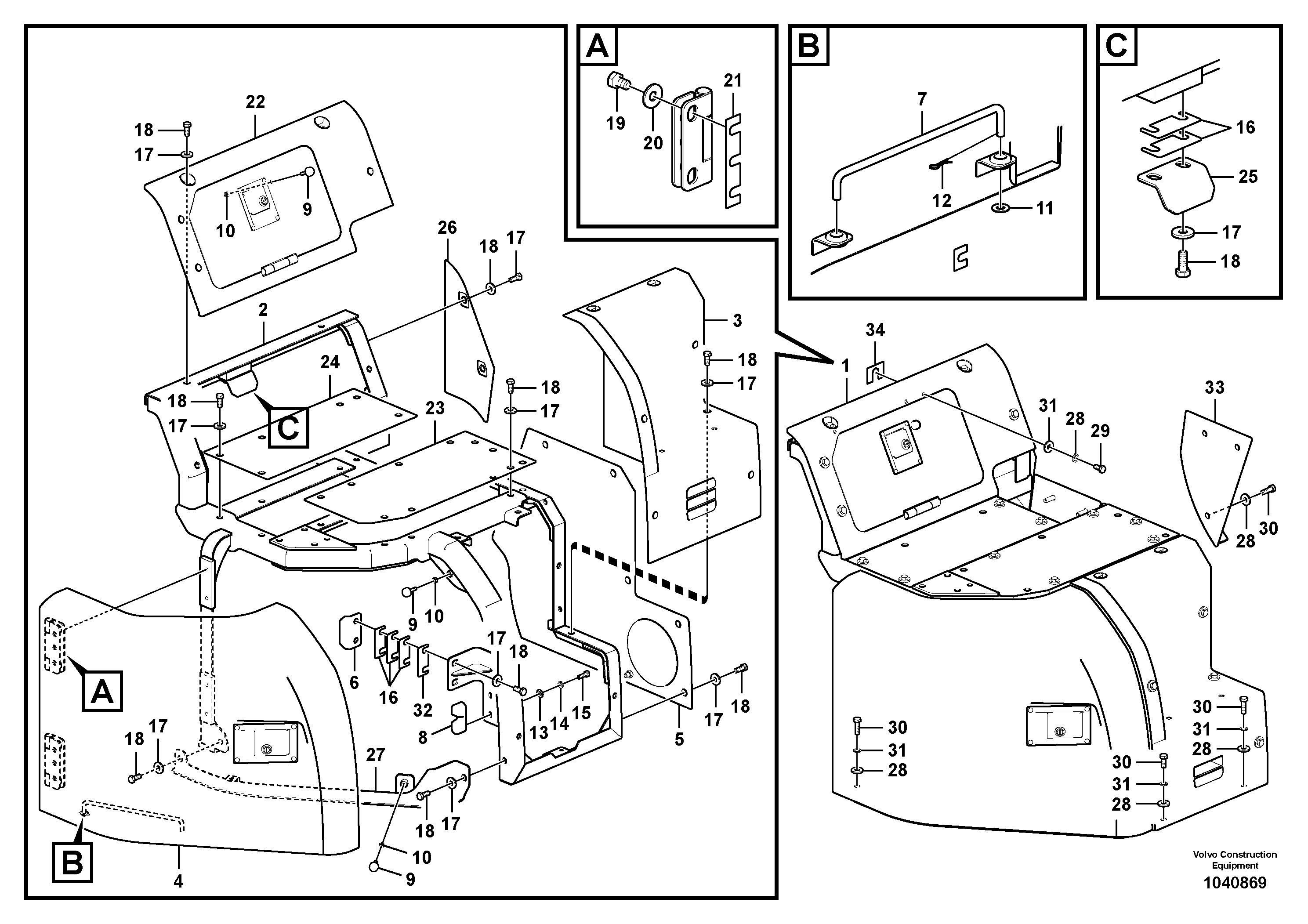 Схема запчастей Volvo ECR235C - 70520 Tool box, cowl ECR235C